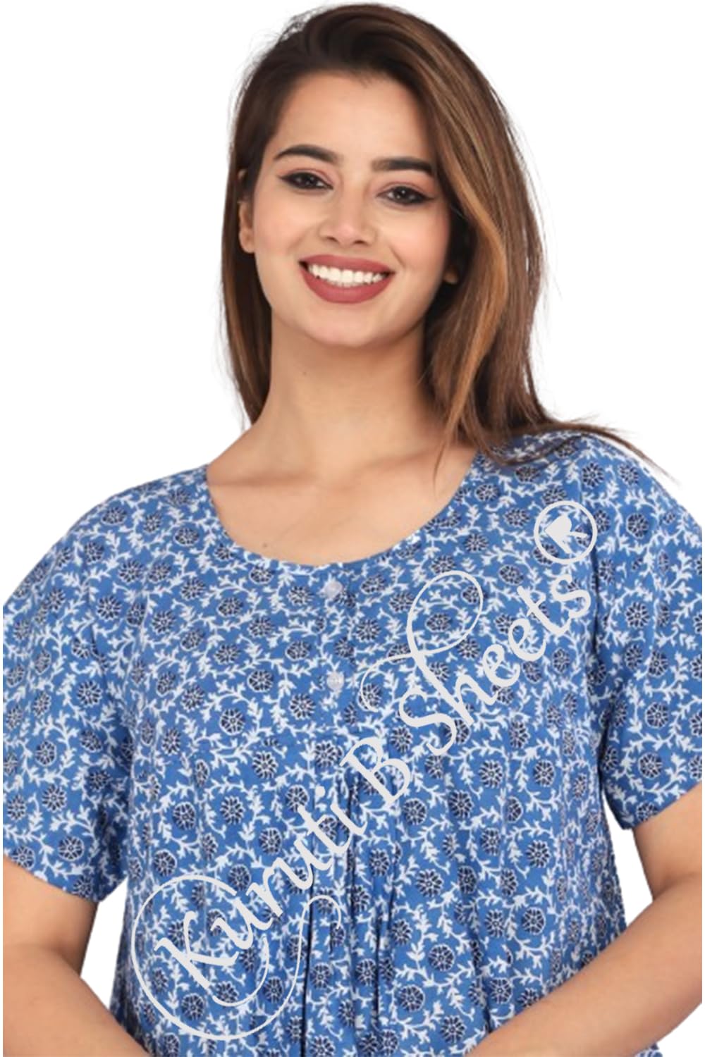 Kuruti Women's Cotton Nighty - Sky Blue - Image 2