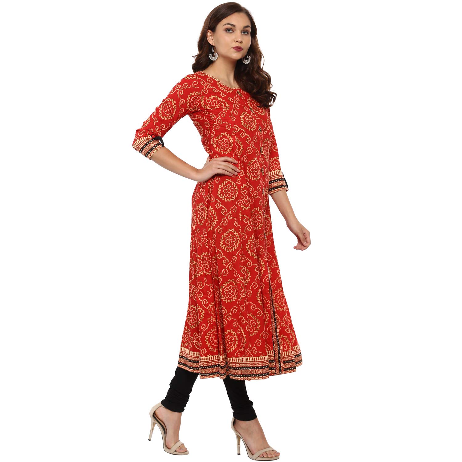 Yash Gallery Red Cotton Bandhej Anarkali Kurta for Women - Image 5