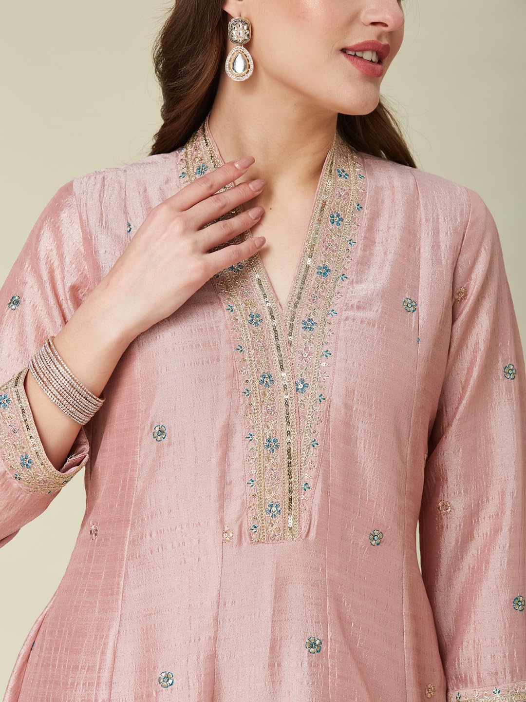 MOKOSH Pink Embroidered Anarkali Kurta for Women - Image 4