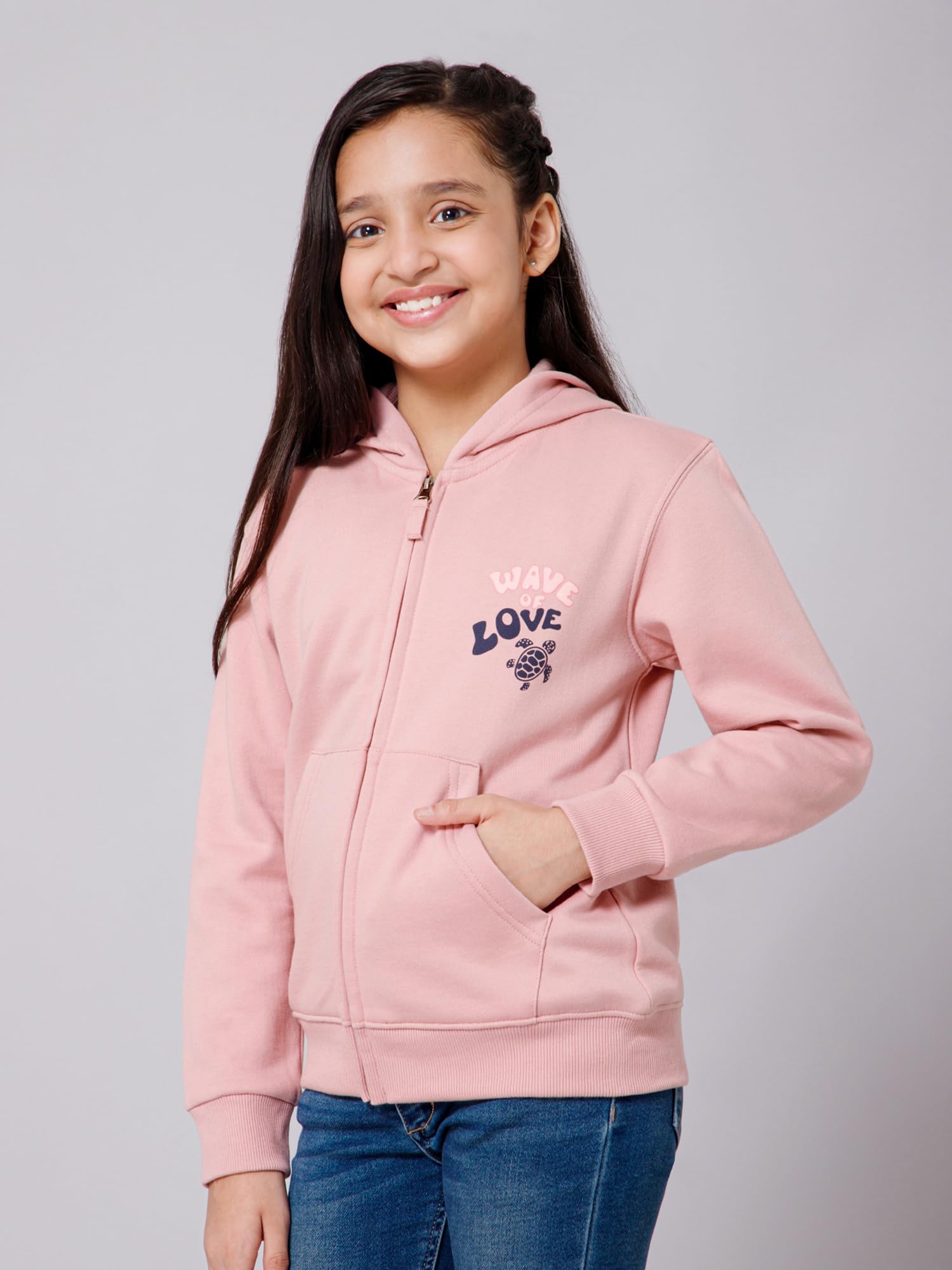Alan Jones Girls Zipper Hooded Sweatshirt - Dusty Pink - Image 2