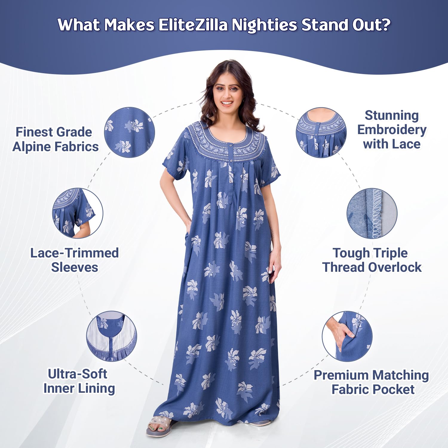 EliteZilla Women Cotton Maxi Nighty - Rama Green - Image 4