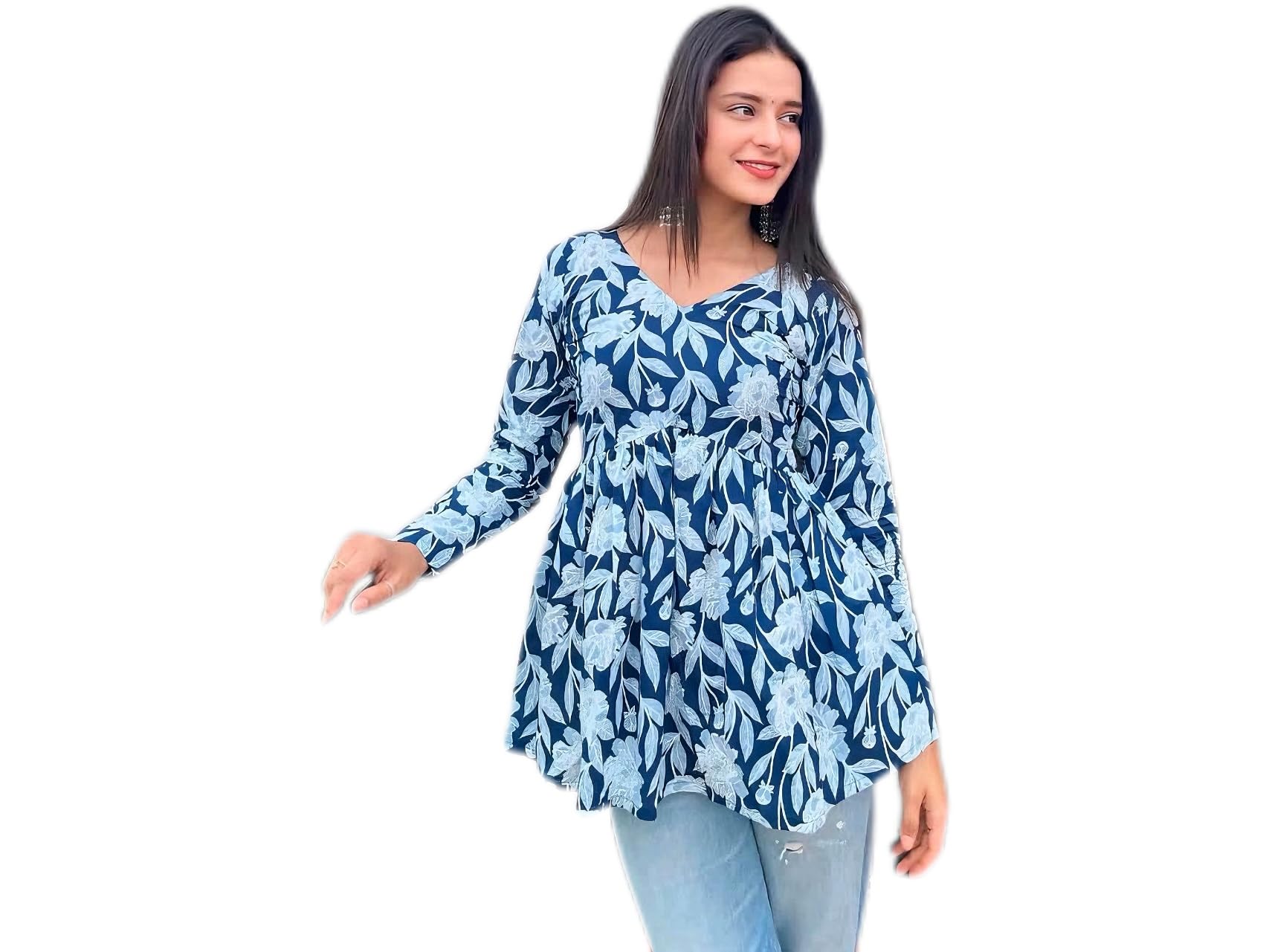 GarbGlide Women's Floral Print Rayon Peplum Top