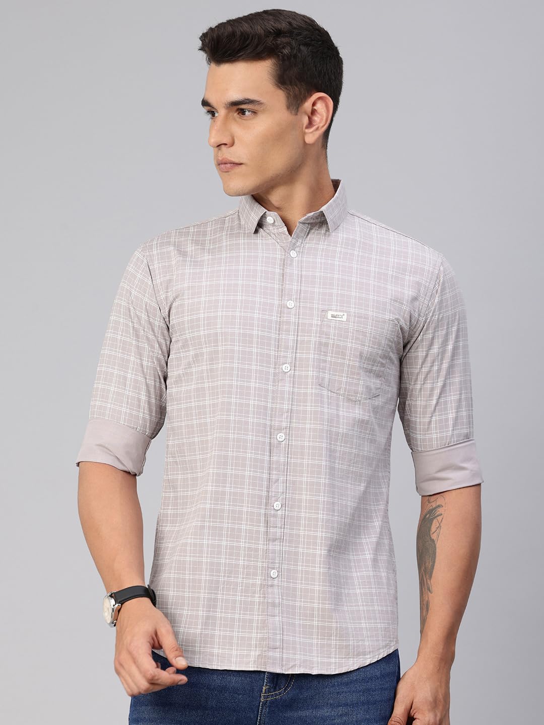 Majestic Man Checked Cotton Shirt for Men - Dusty Purple - Image 2