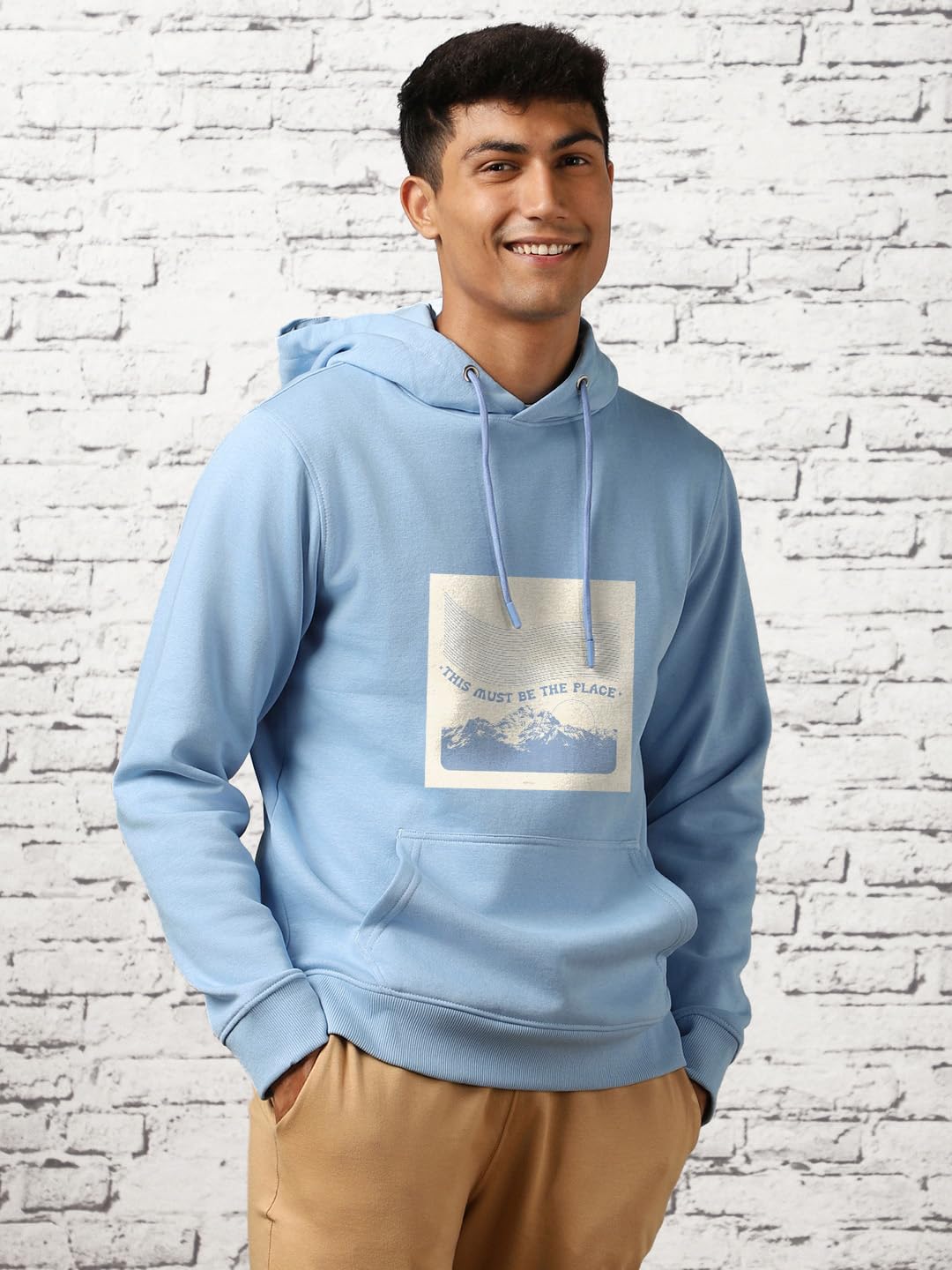 NOBERO Men Cotton Blend Hooded Sweatshirt - Powder Blue - Image 5