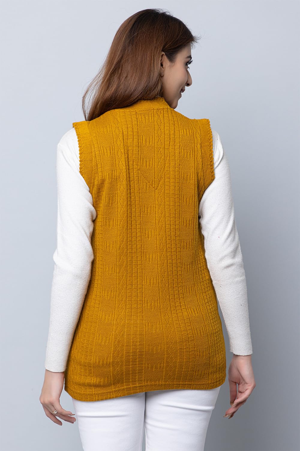 HIFZAA Women's Wool Sleeveless Sweater - Gold - Image 4