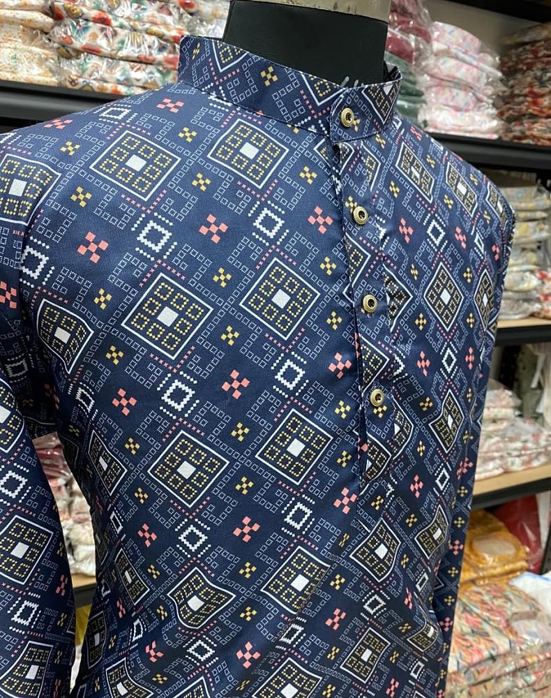 FOXDX Men's Cotton Blend Printed Long Kurta - Image 4