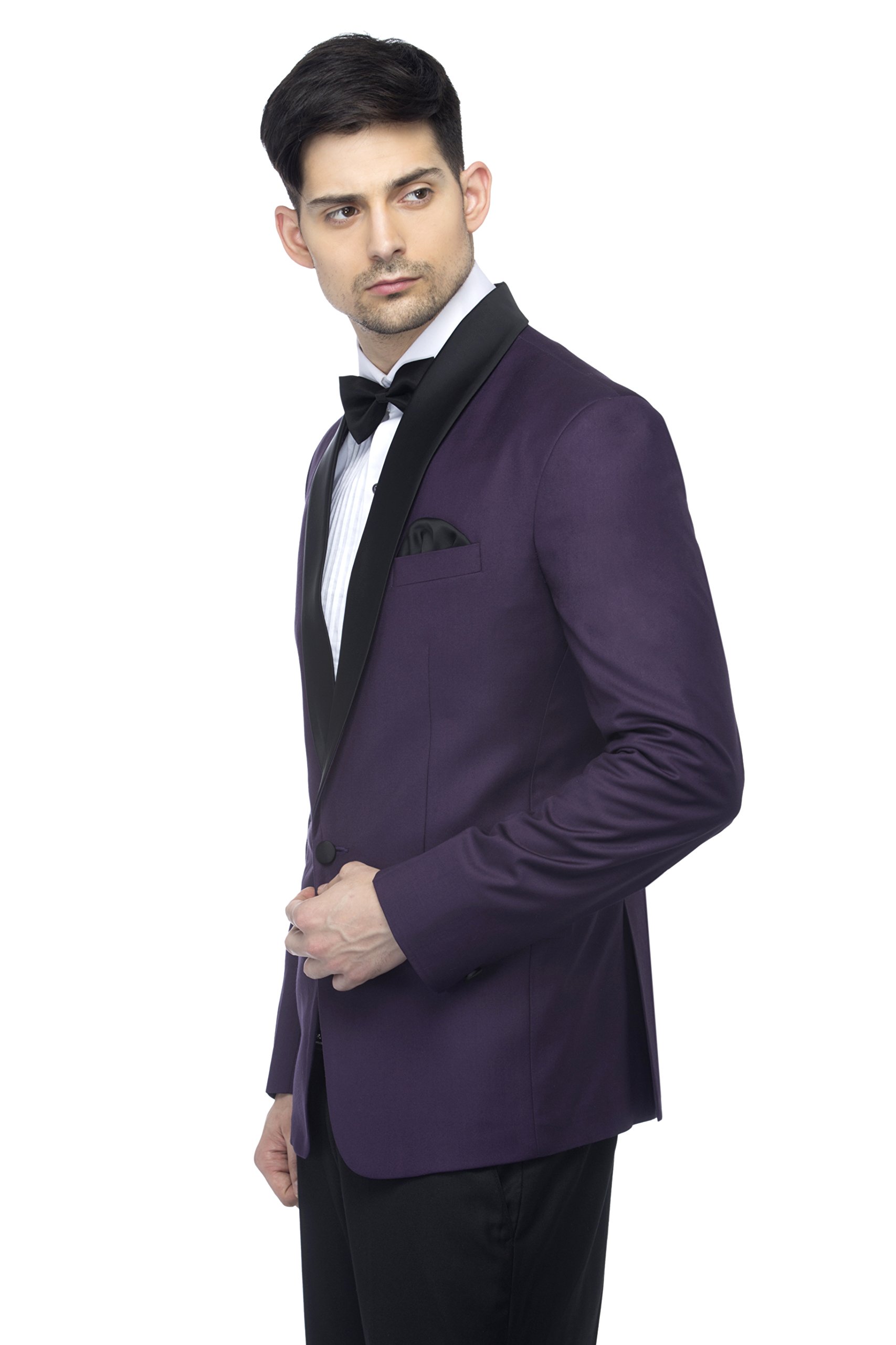 FAVOROSKI Men Shawl Collar Tuxedo Suit Blazer - Deep Purple - Image 4