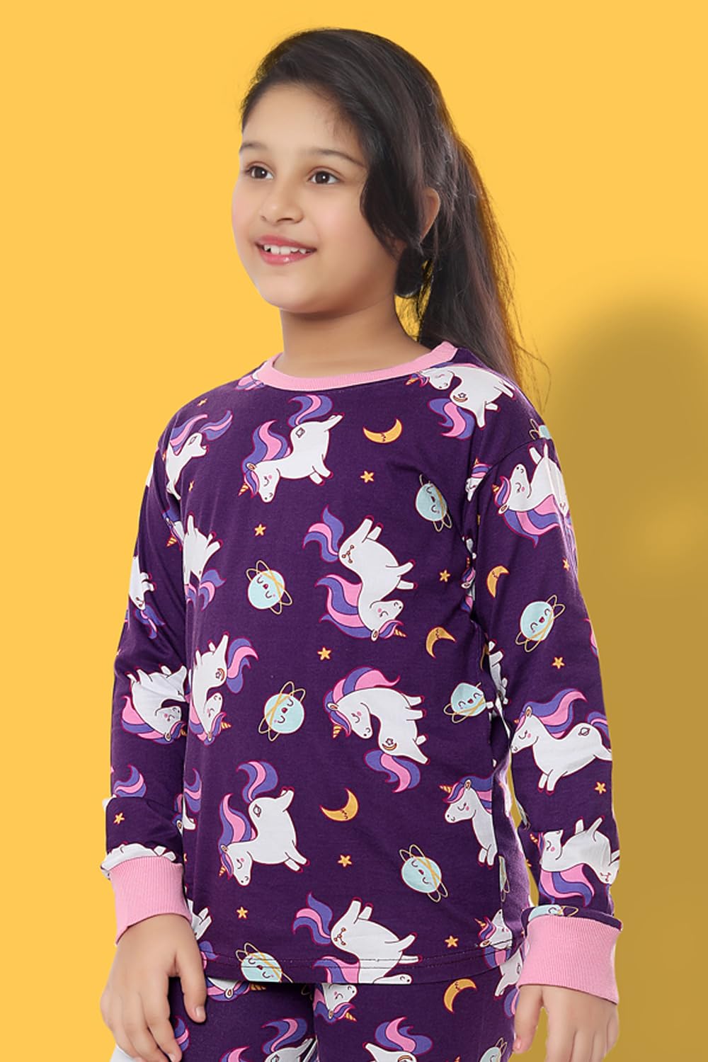 Ninos Unicorn Printed Girls Coord Set - Purple - Image 5