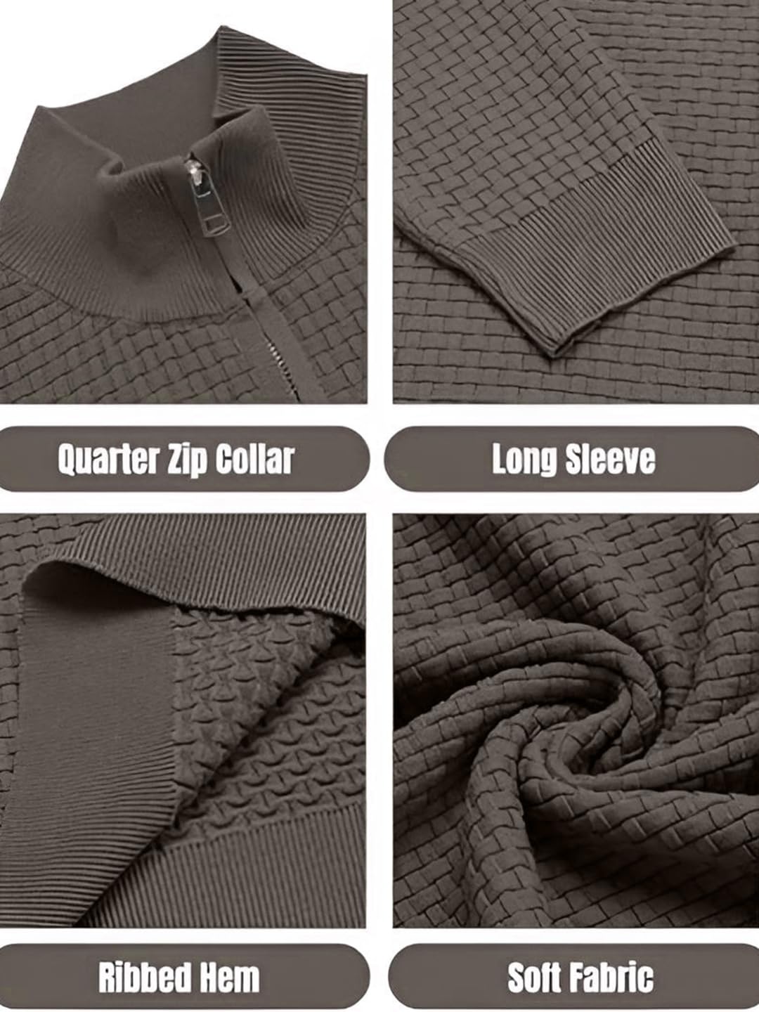 TYSORT Men's High Neck Zipper Sweater - Black - Image 5