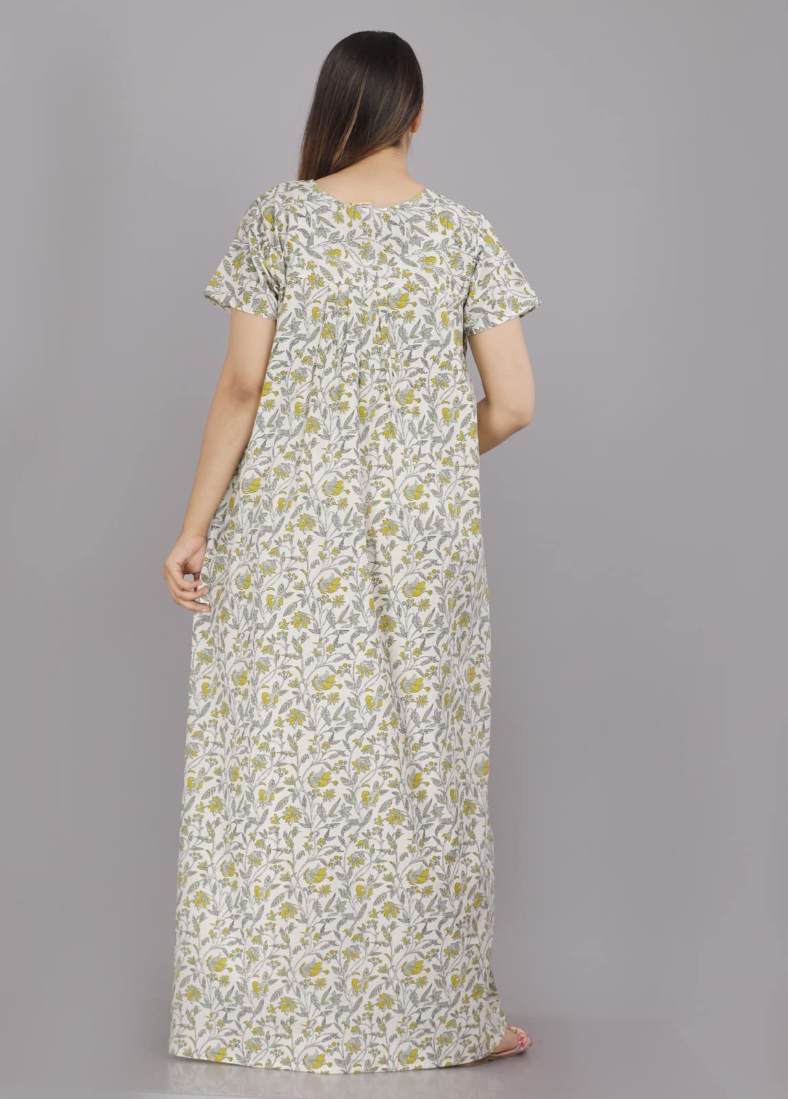 Urali Women's Printed Cotton Maxi Night Gown - Cream - Image 5