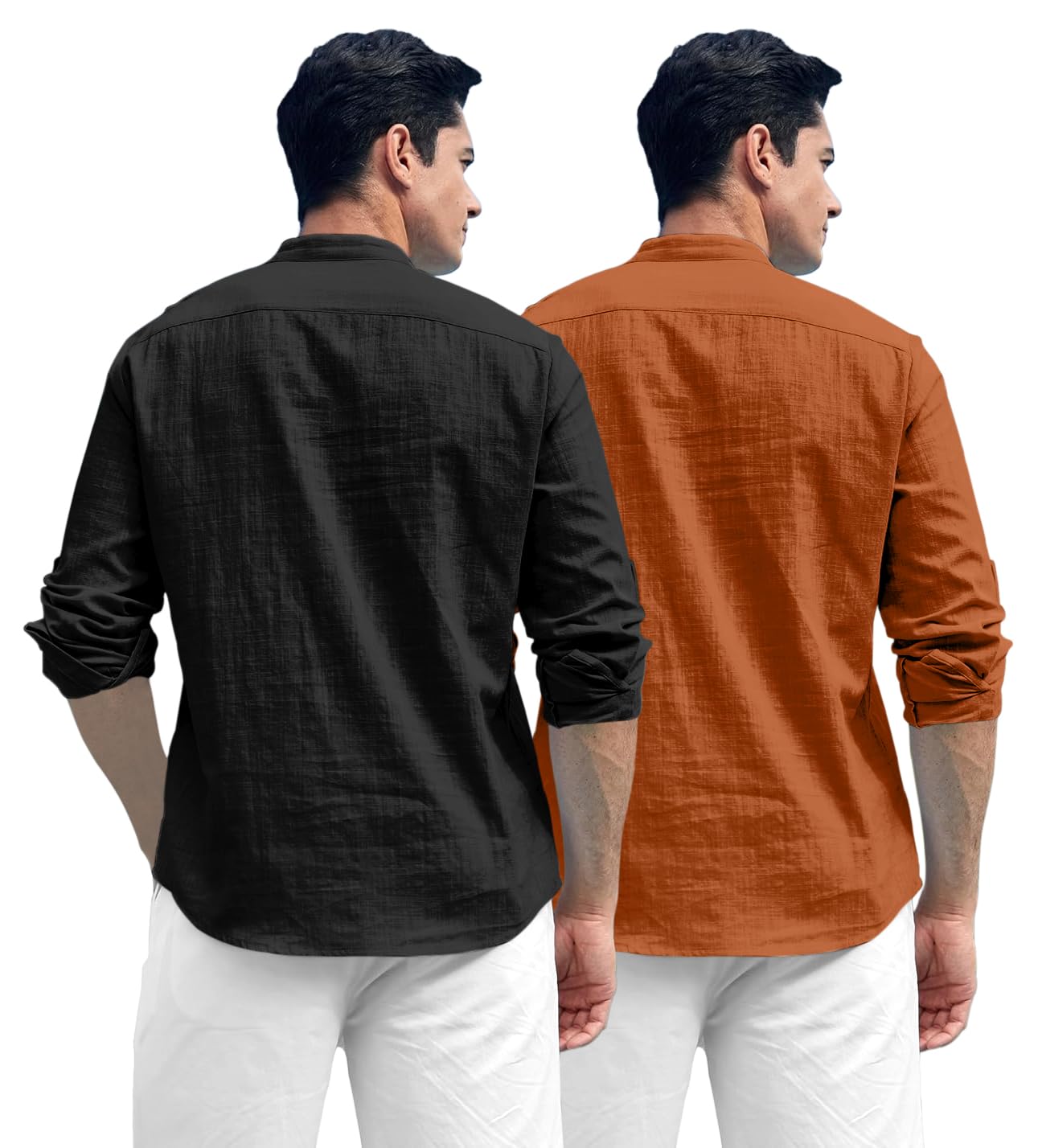 Zombom Men's Kurta Shirt - Black Brown Cotton Blend - Image 3