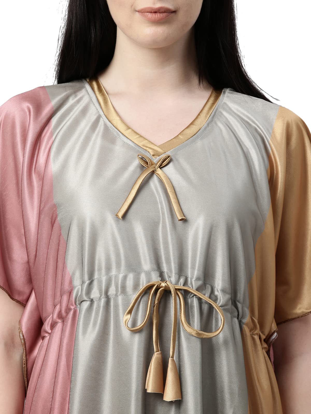 BAILEY Women Satin Printed Maxi Kaftan Nighty - Multicolor - Image 3