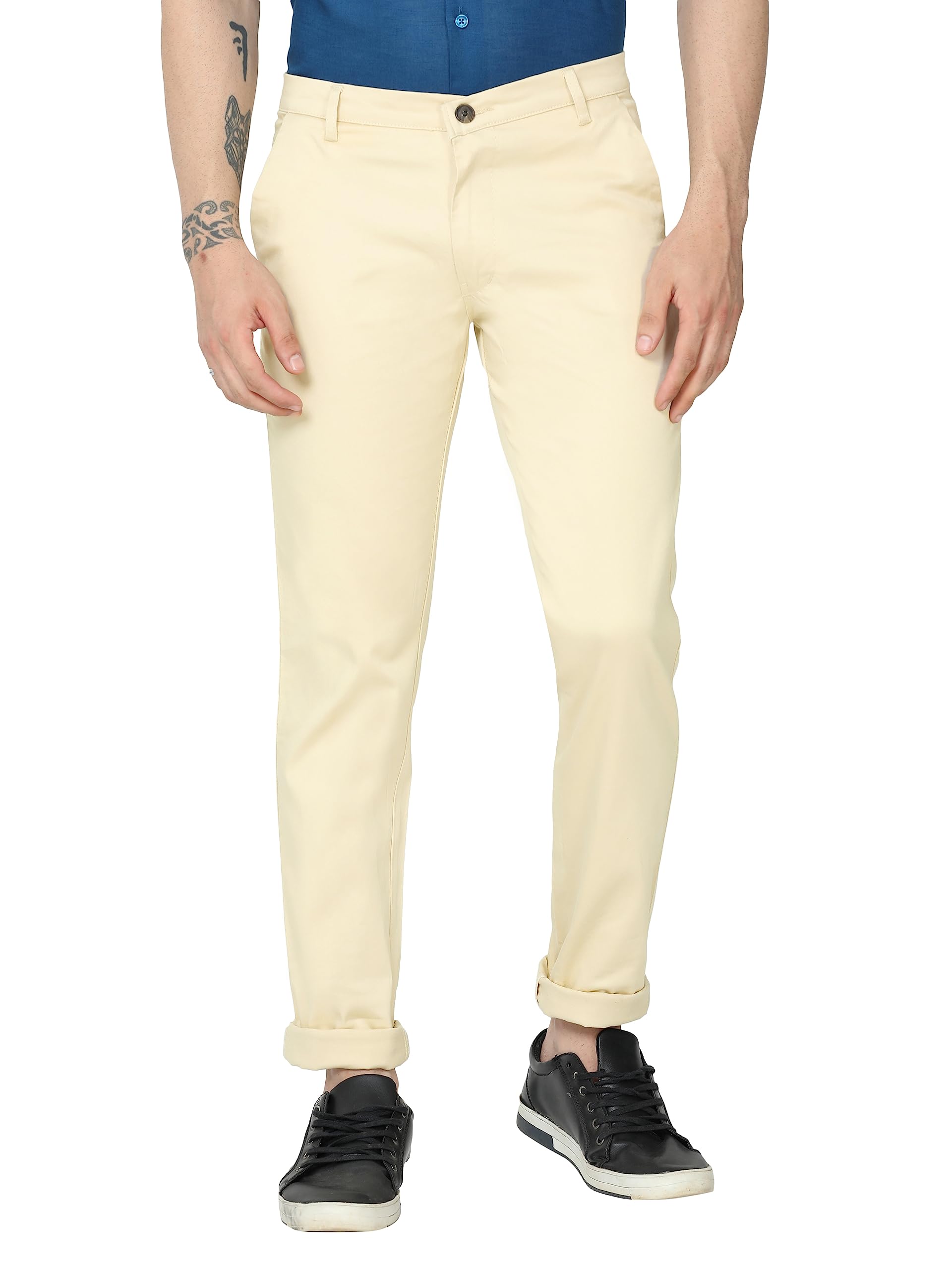 Miraan Men Beige Cotton Trousers