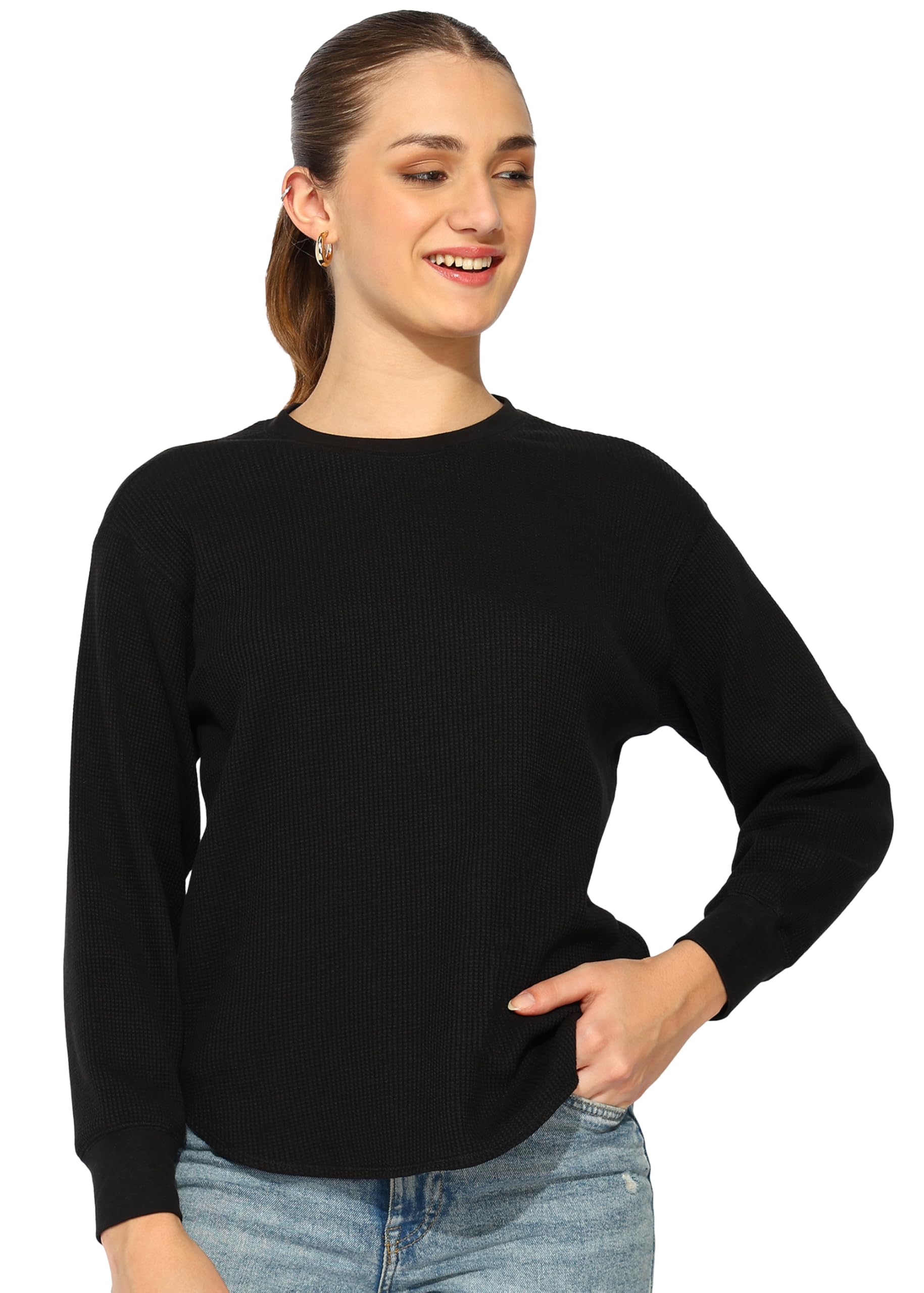 Alan Jones Women's Waffle Crew Neck T-Shirt - Black