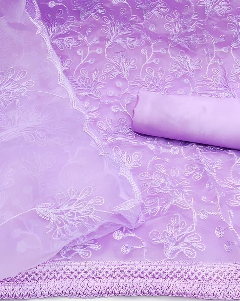 StyleScope Purple Organza Embroidered Salwar Suit for Women - Image 3
