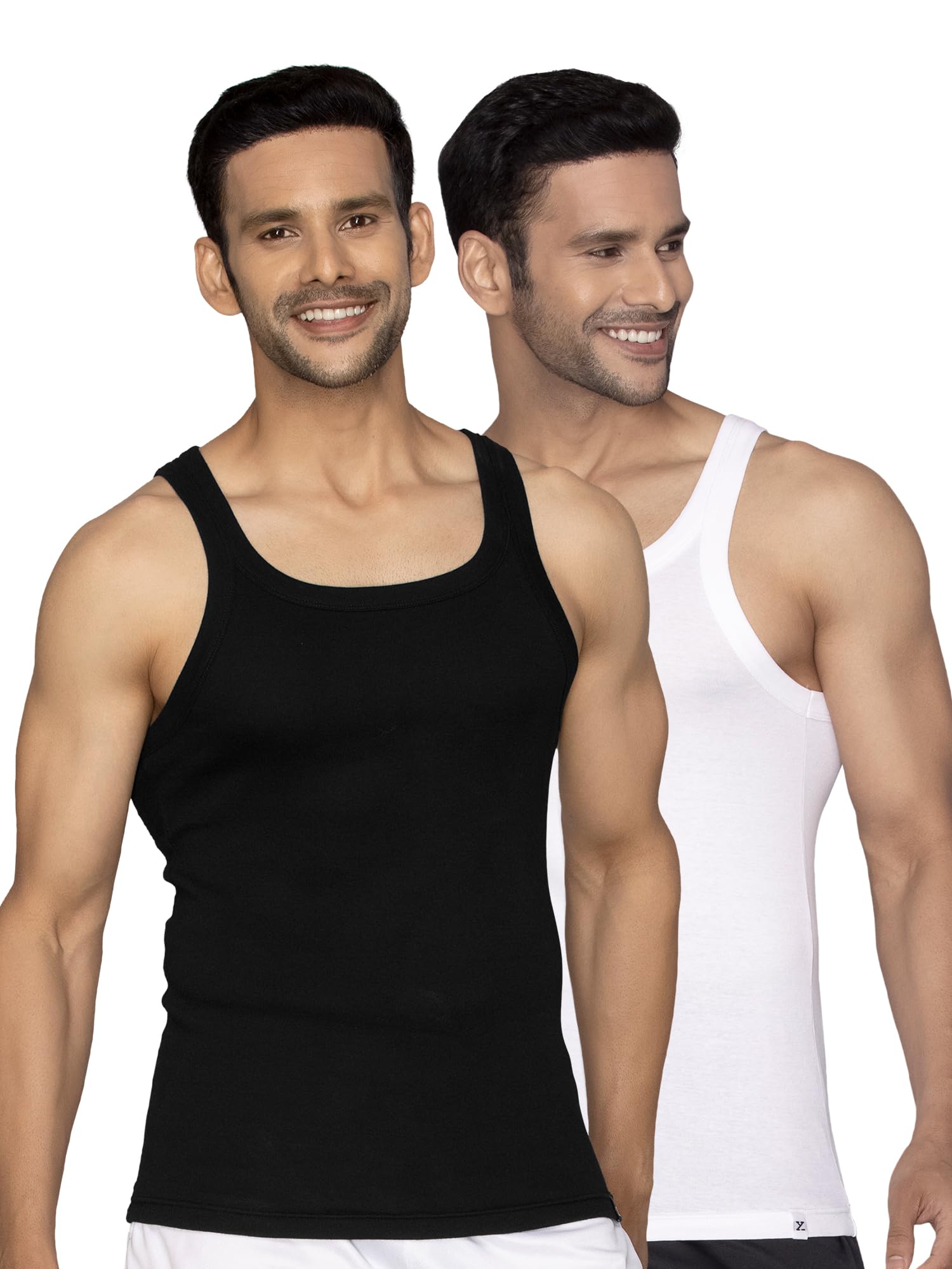 XYXX Men's Combed Cotton Vest - Black Knight+Polar White