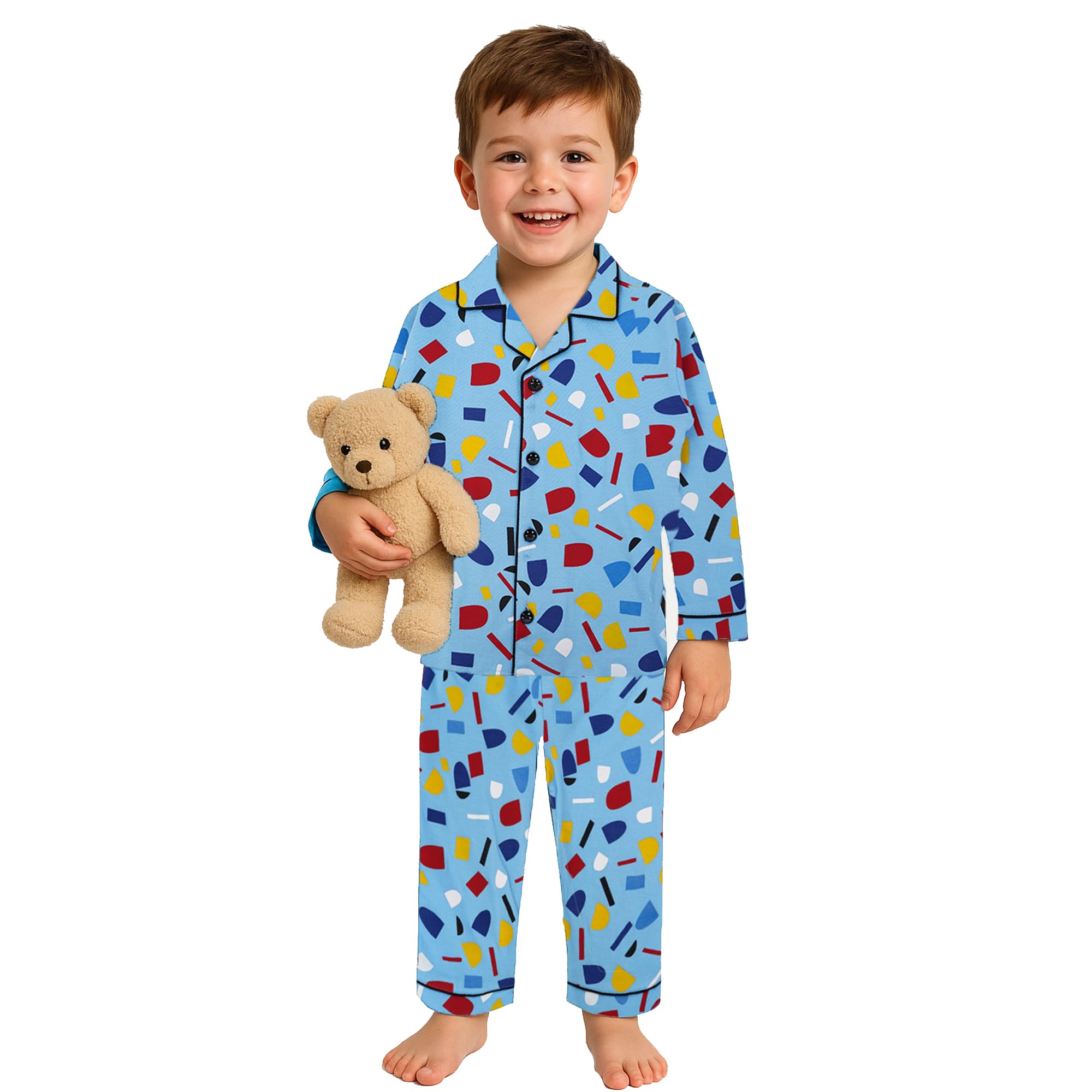 CLAP Kids Cotton Printed Night Suit - Sky Blue - Image 4