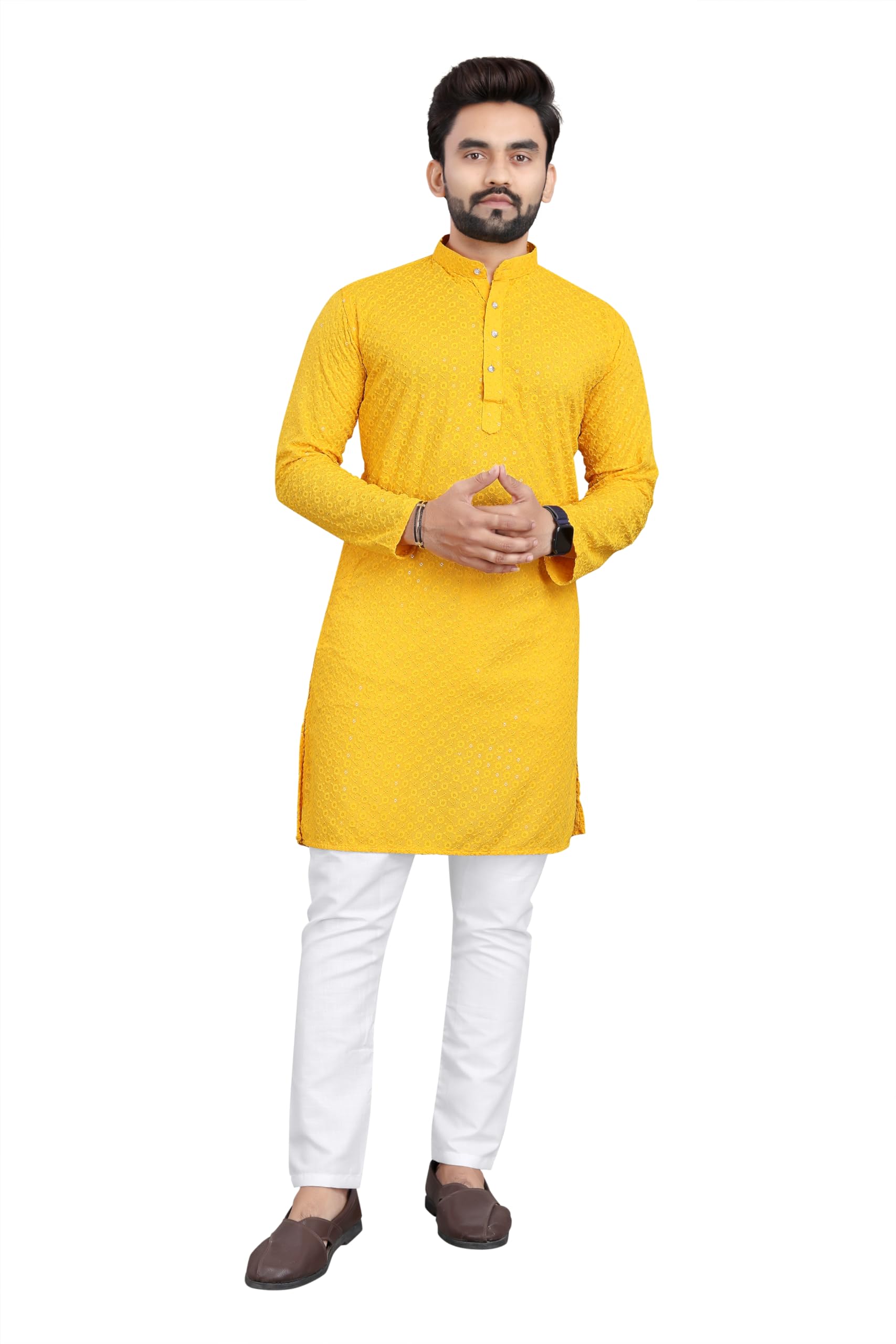 Trustous Men Kurta Pajama Set - Yellow