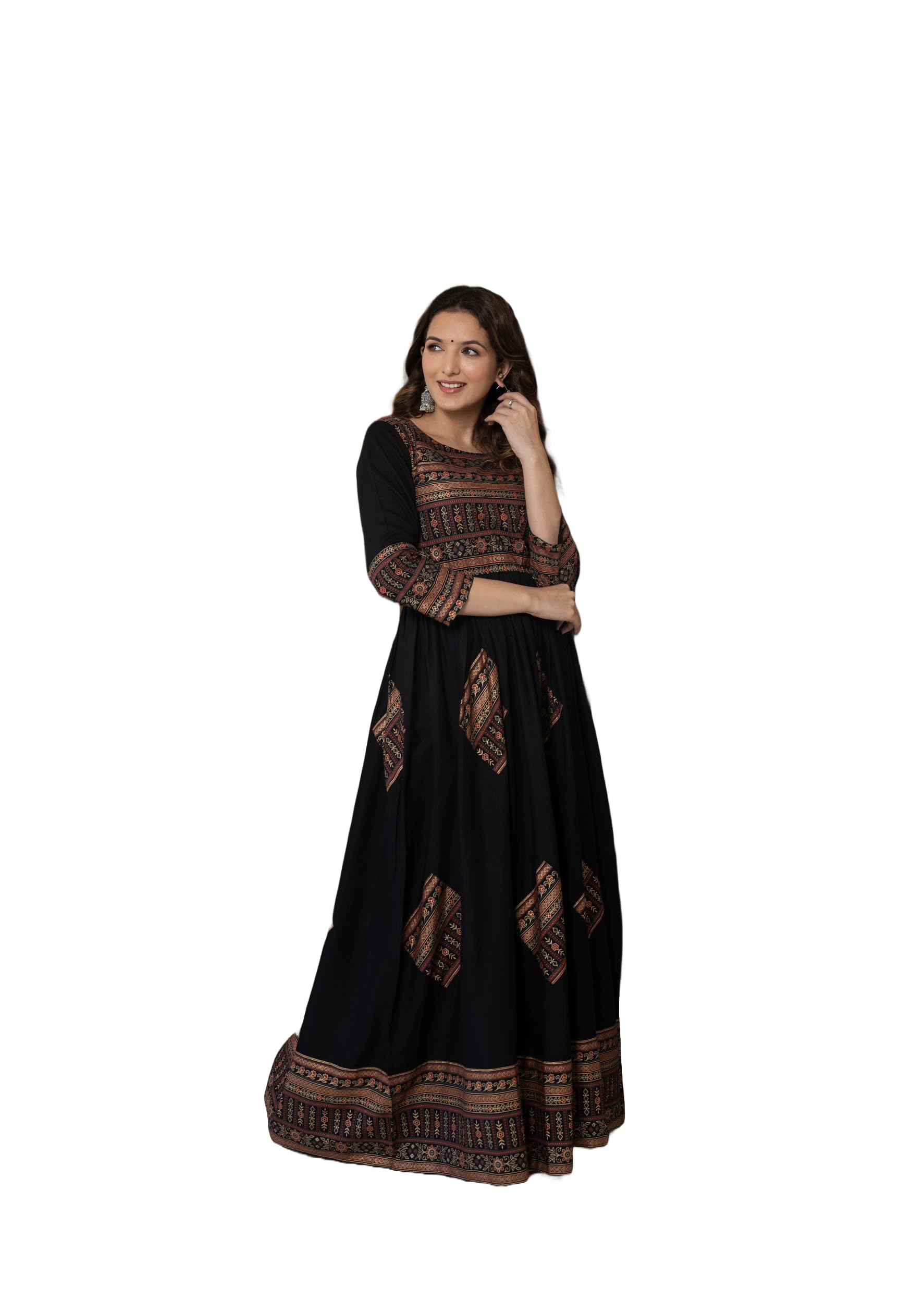 Daevish Gold Printed Maxi Dress for Women