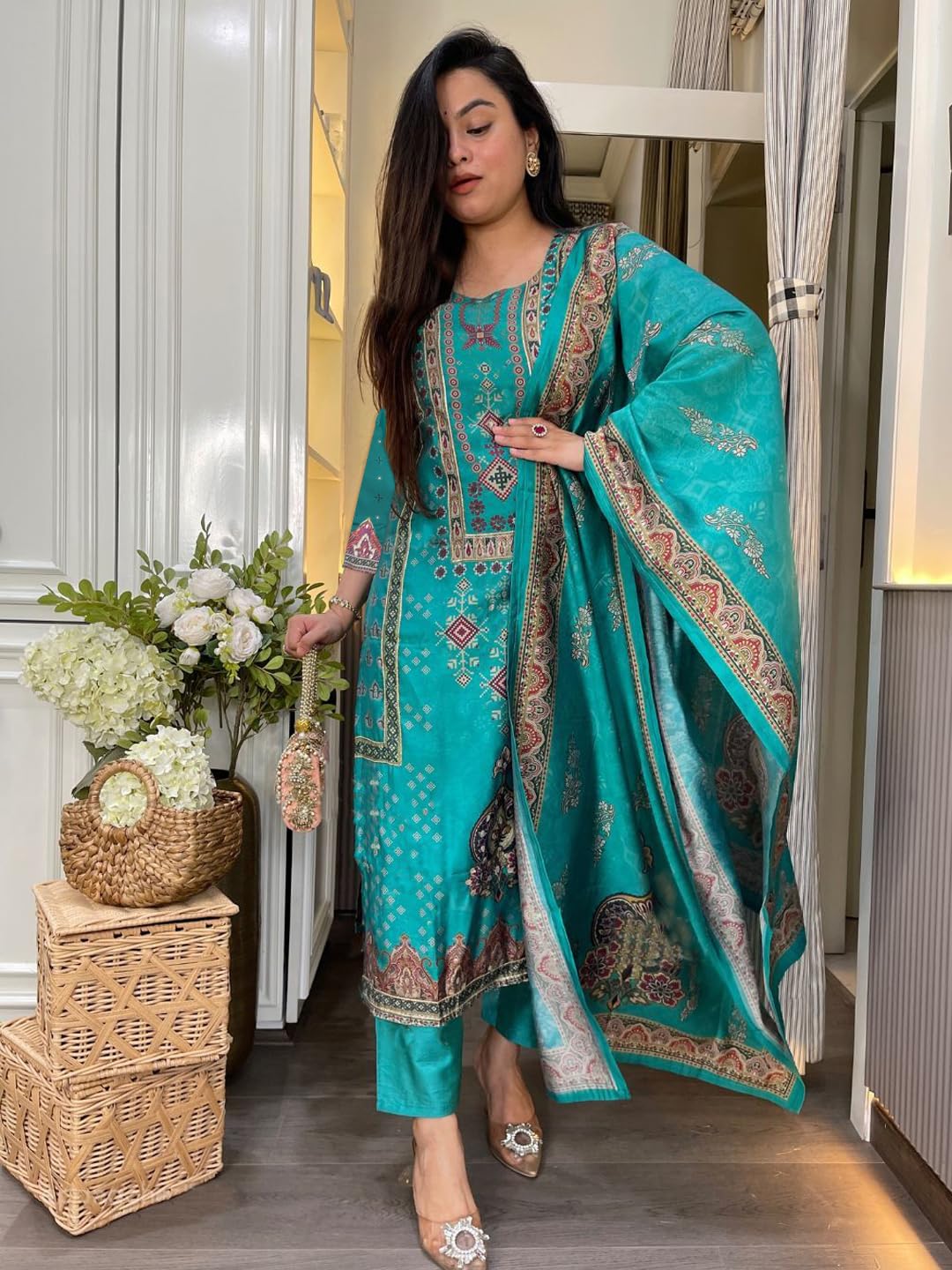 ANNI DESIGNER Teal Blue Rayon Kurta Set for Women - Image 2