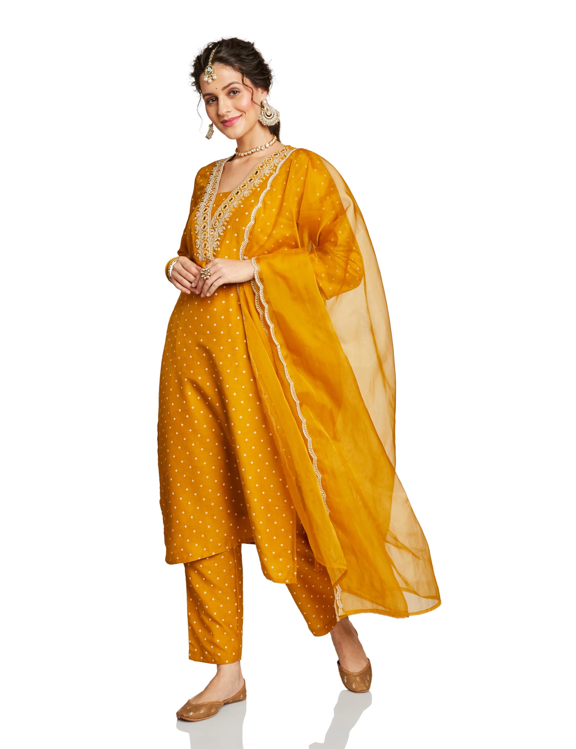 Myx Women's Embroidered Kurta Set - Mustard