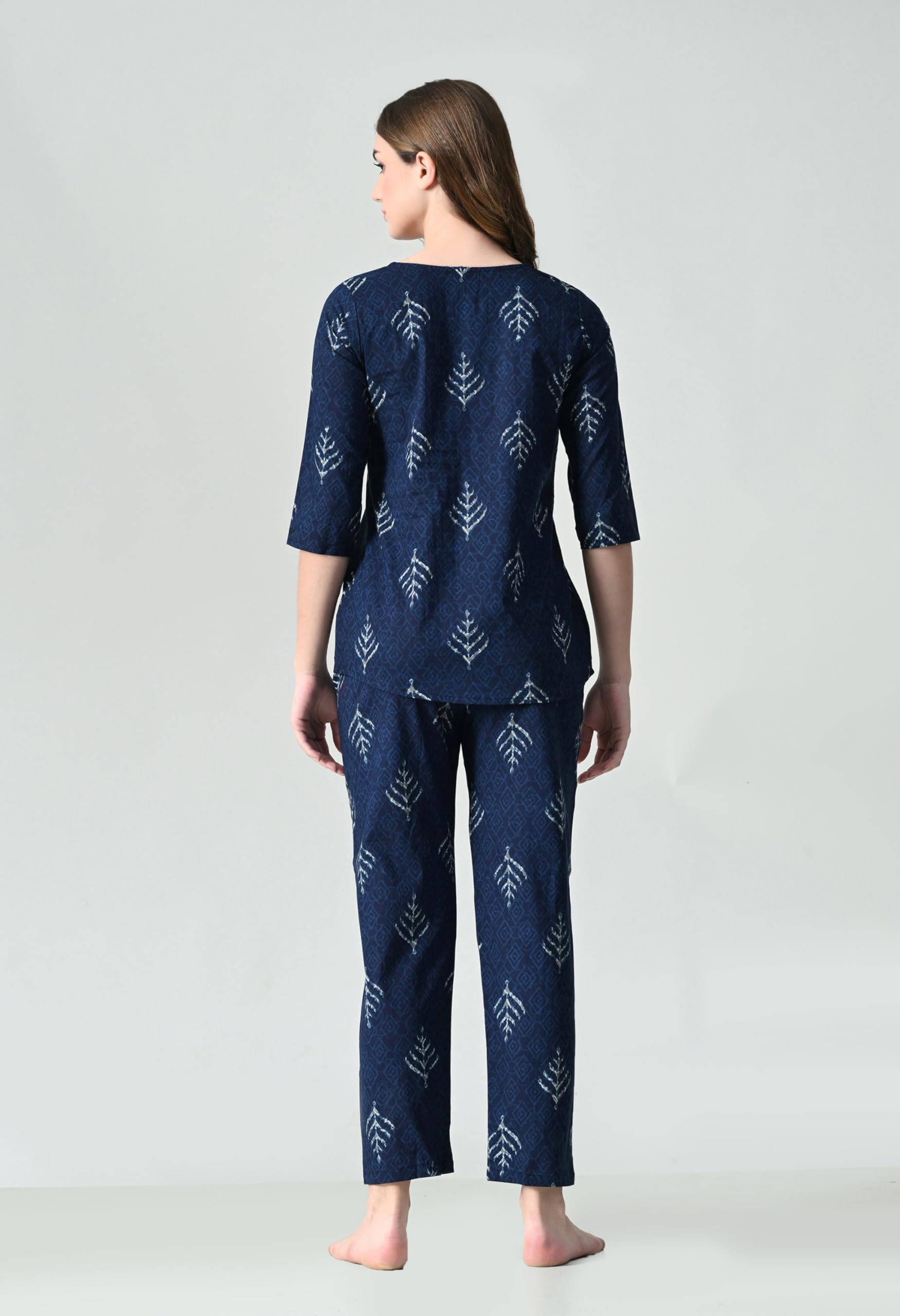 Ichaa Women's Blue Cotton Printed Nightwear Kurta - Image 2