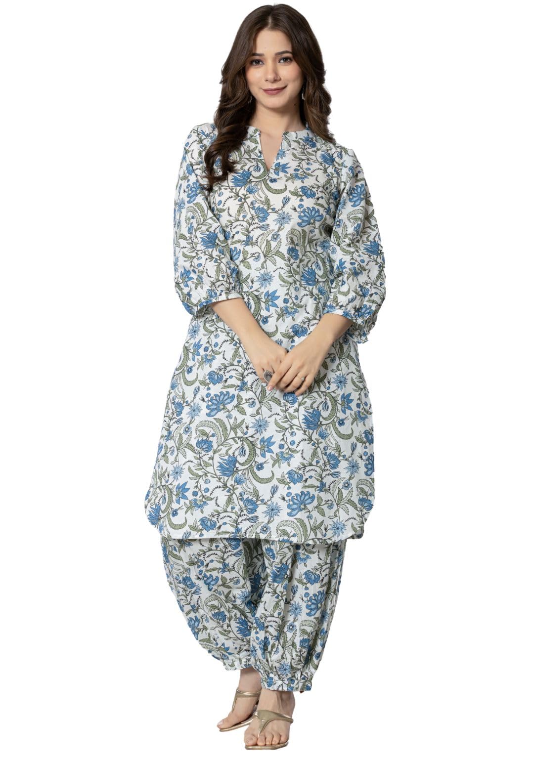 rytras Women's Cotton Printed Kurta Set with Palazzo - Blue