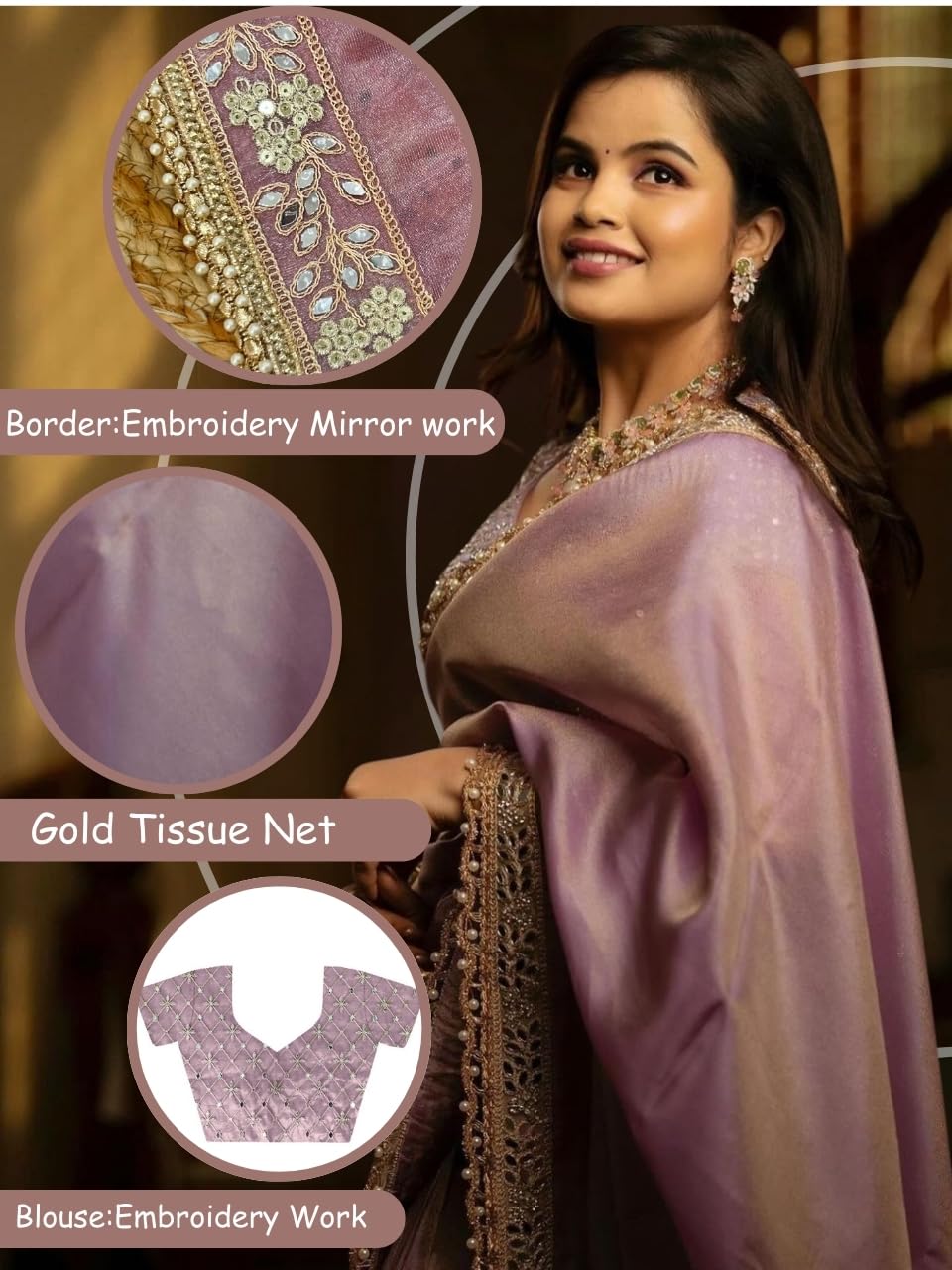 MUNIR Women's Silver Tissue Saree - Image 2