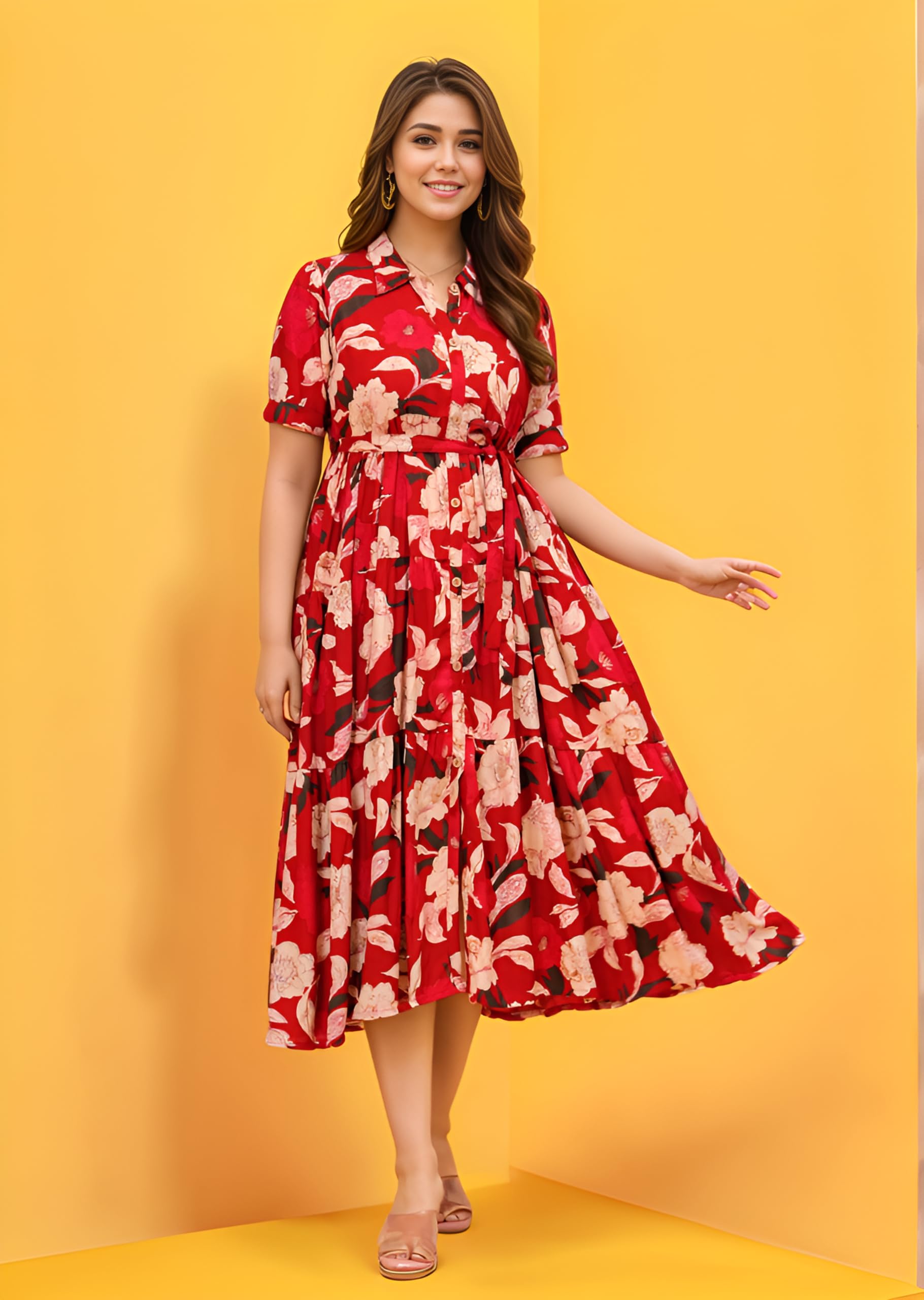 VK Women Floral Printed Maxi Dress - Red - Image 2