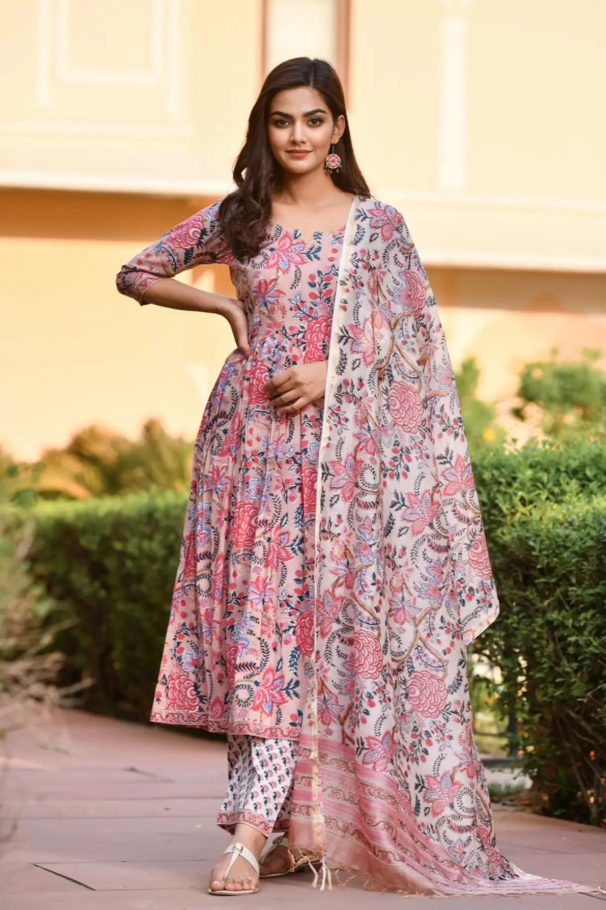 LookMark Peach Printed Kurta Pant Dupatta Set for Women - Image 2