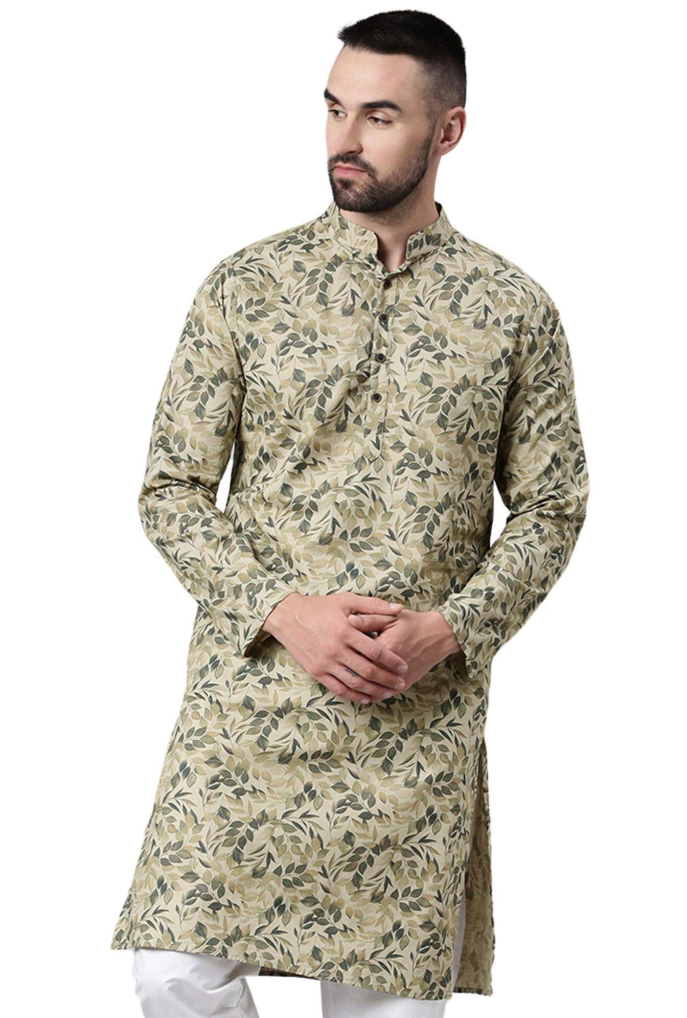 Majestic Man Beige Cotton Kurta for Men