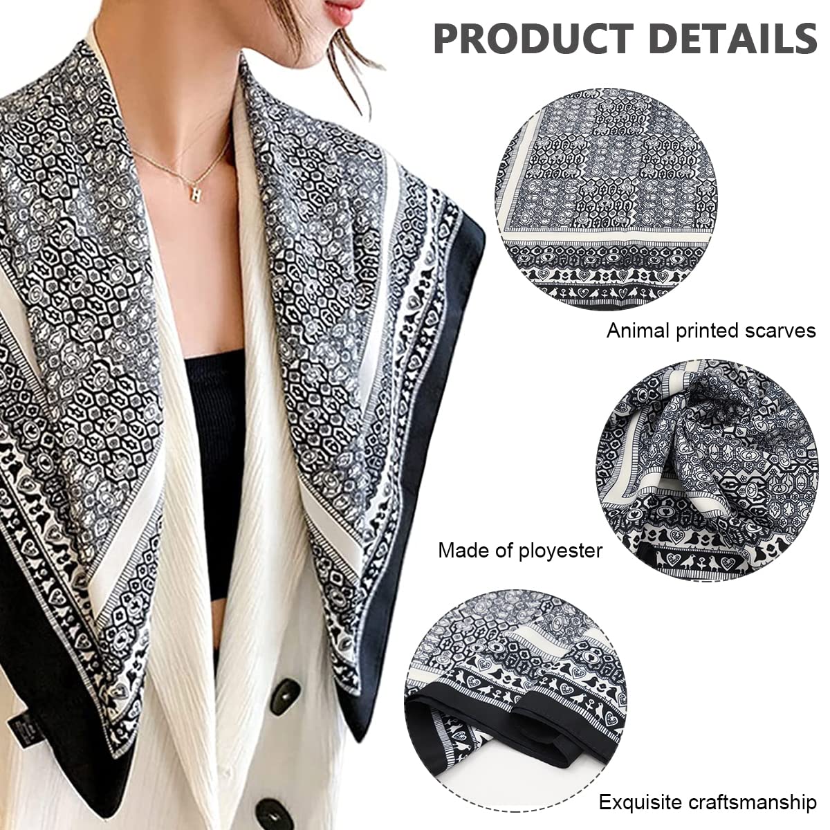 PALAY Scarf for Women Satin Silk-Like Black - Image 3