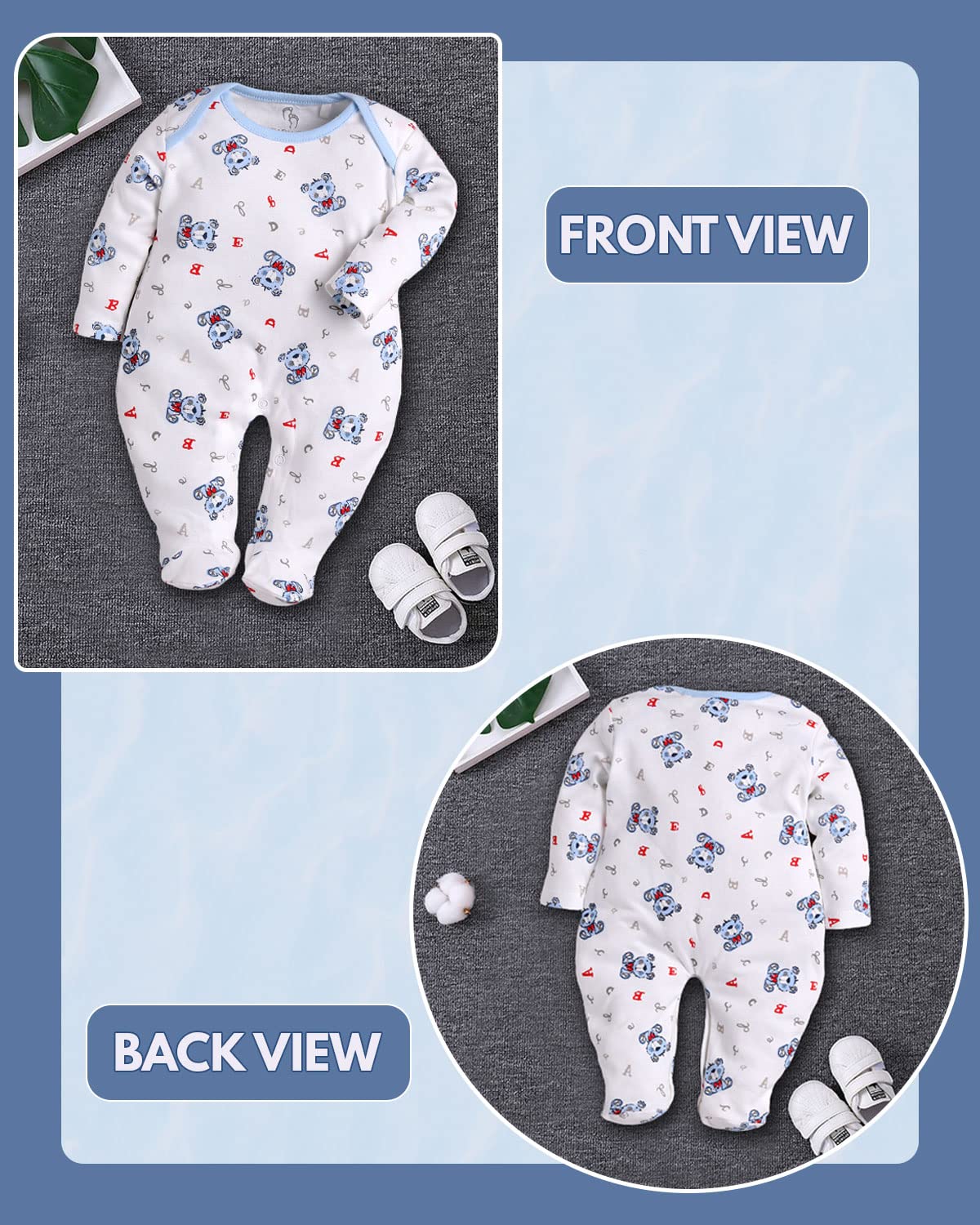 Cotton Rompers for Newborn Baby Boys & Girls - White - Image 2