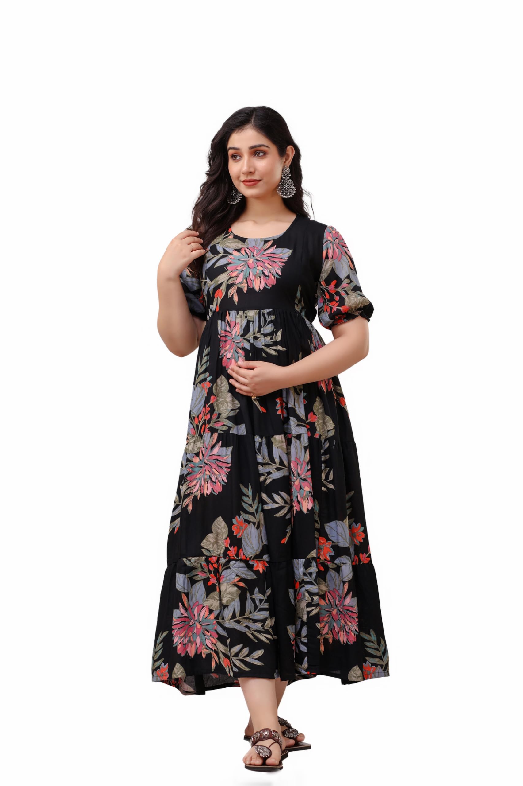 Somick Women Maternity Dress with Feeding Zip - Floral - Image 5