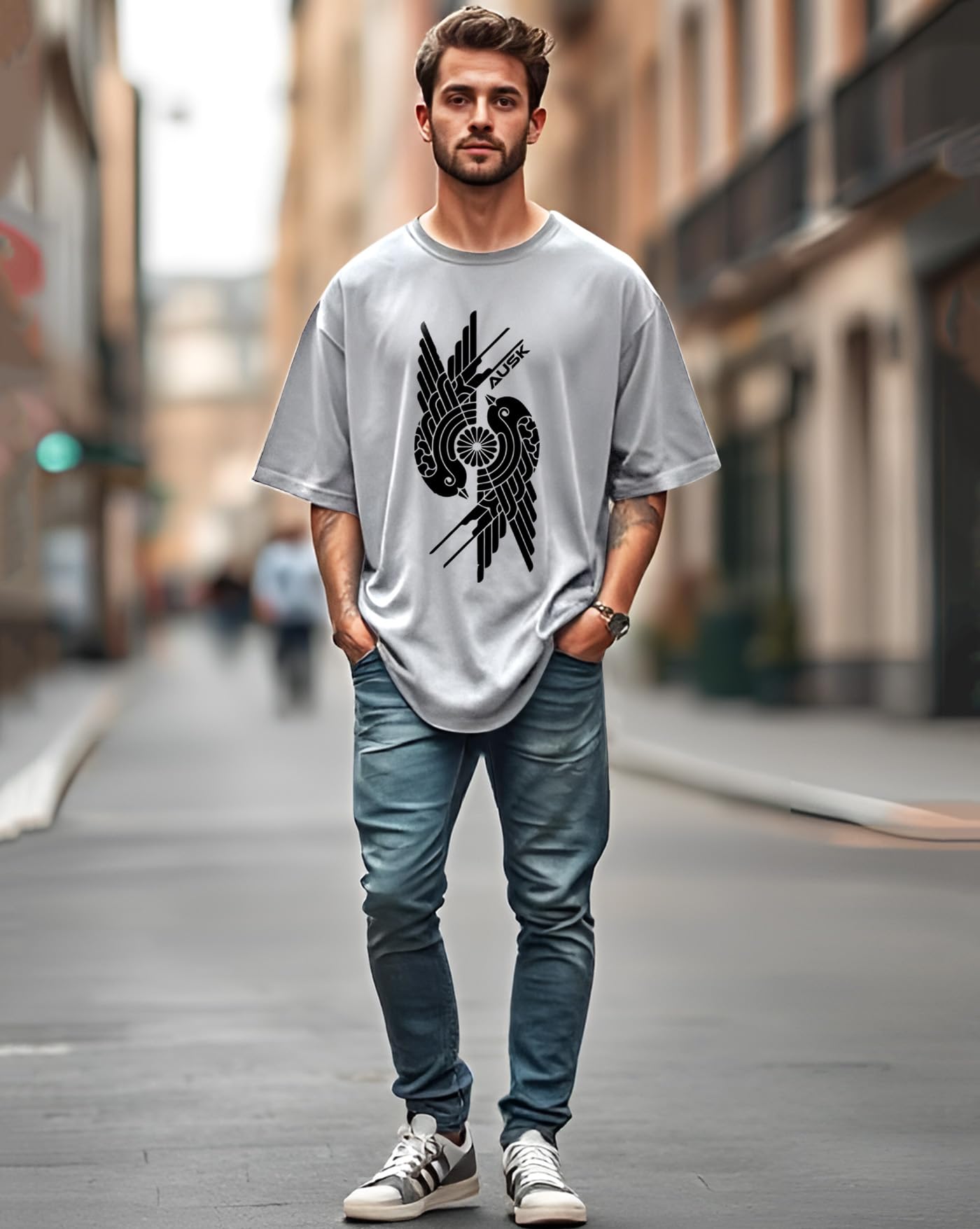 AUSK Mens Printed Cotton T-Shirt - Grey - Image 5