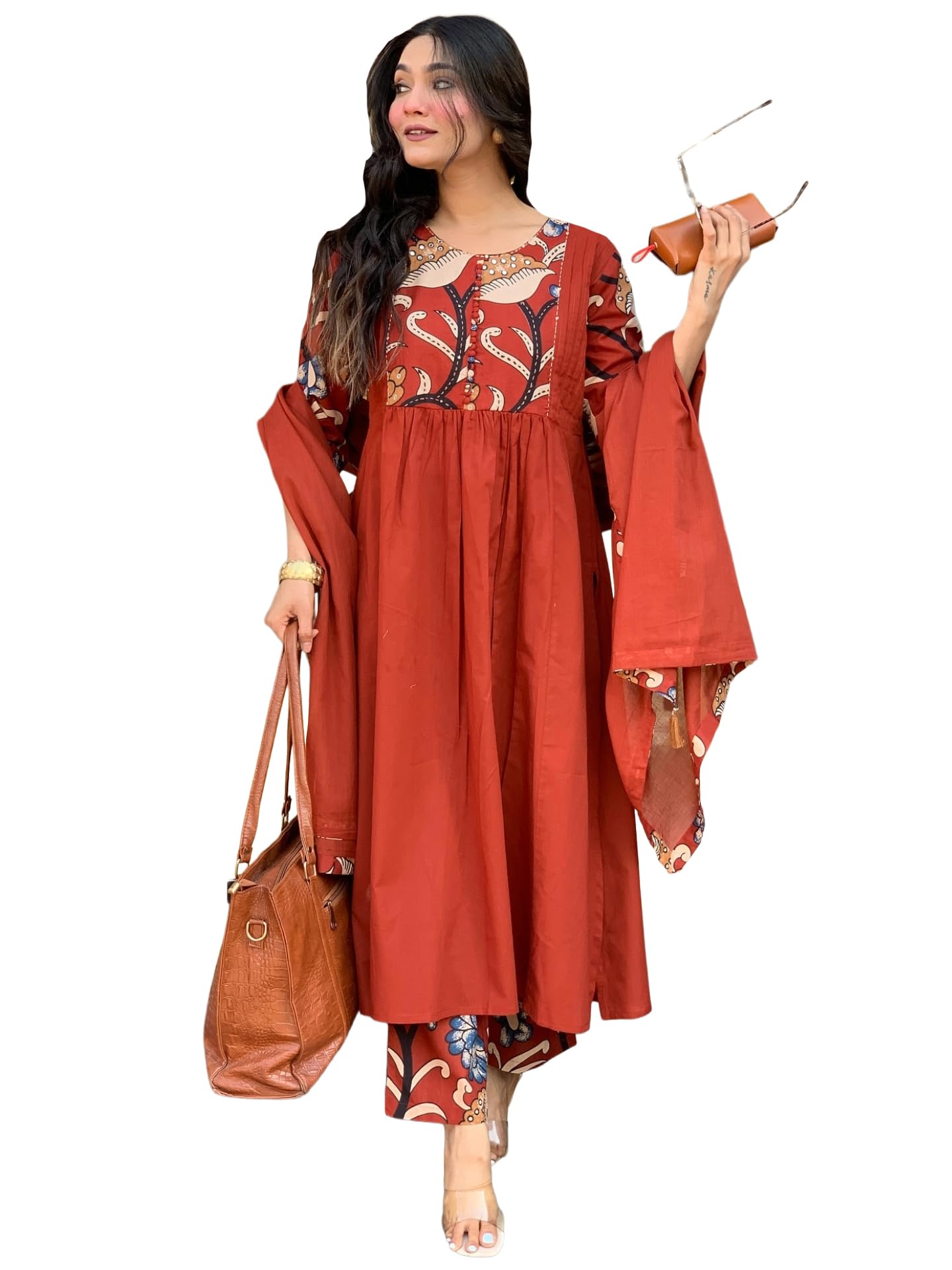 GoSriKi Rust Anarkali Kurta Set for Women