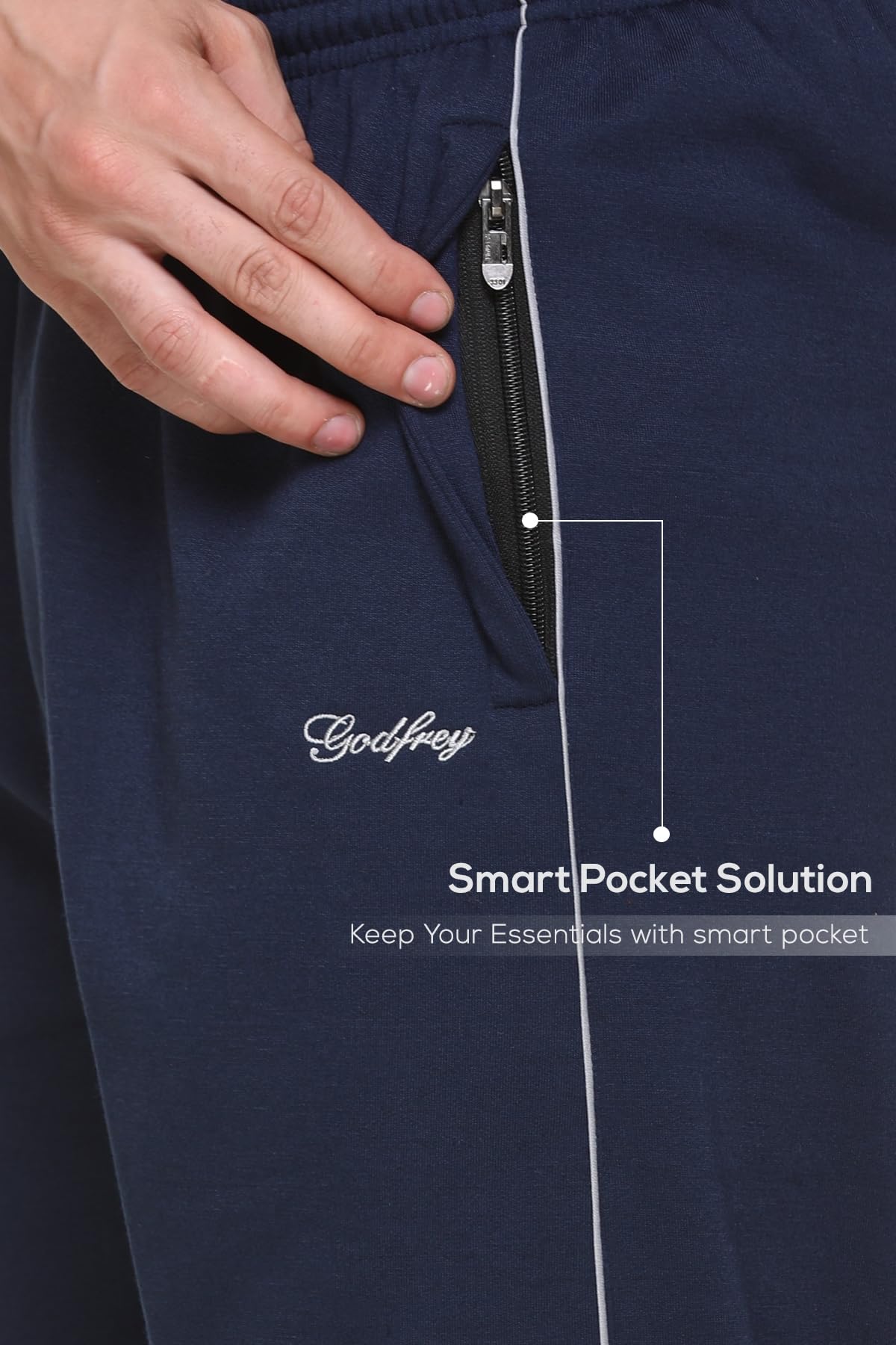 GODFREY Men's Zipper Tracksuit - High Neck Full Sleeve Cotton Fleece - Image 5