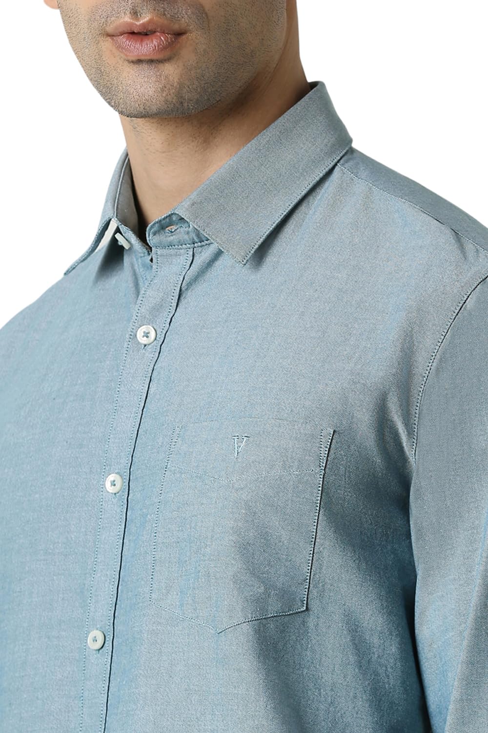 Van Heusen Men's Solid Slim Fit Shirt - Dark Blue - Image 4