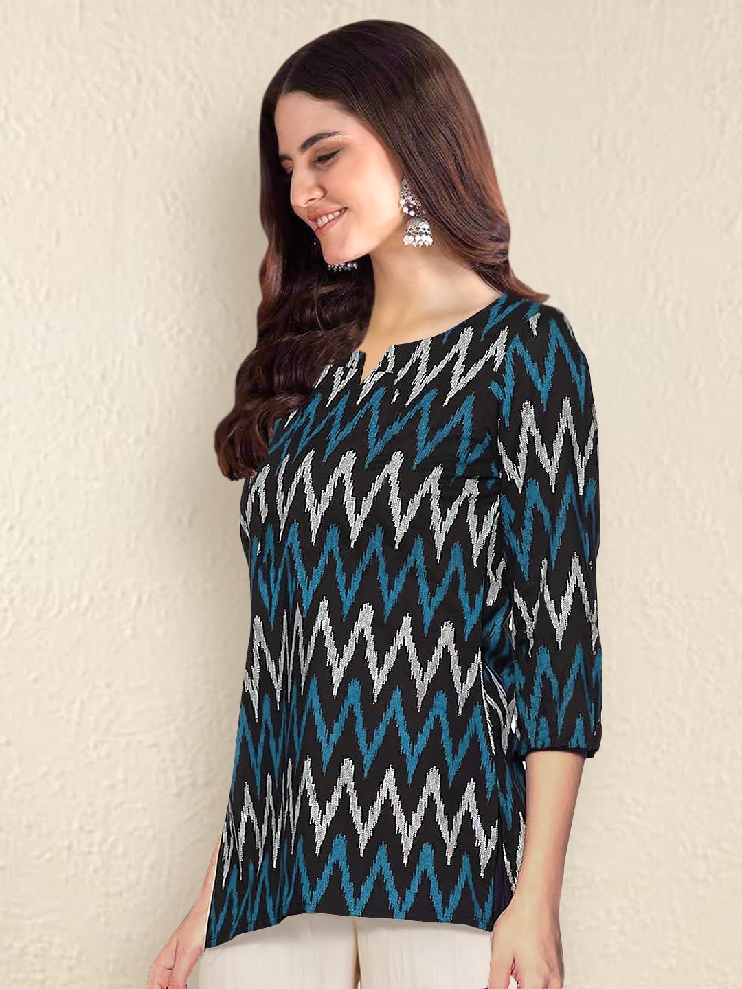 GarbGlide Women's Printed Cotton Blend Kurti - Pink Black - Image 5