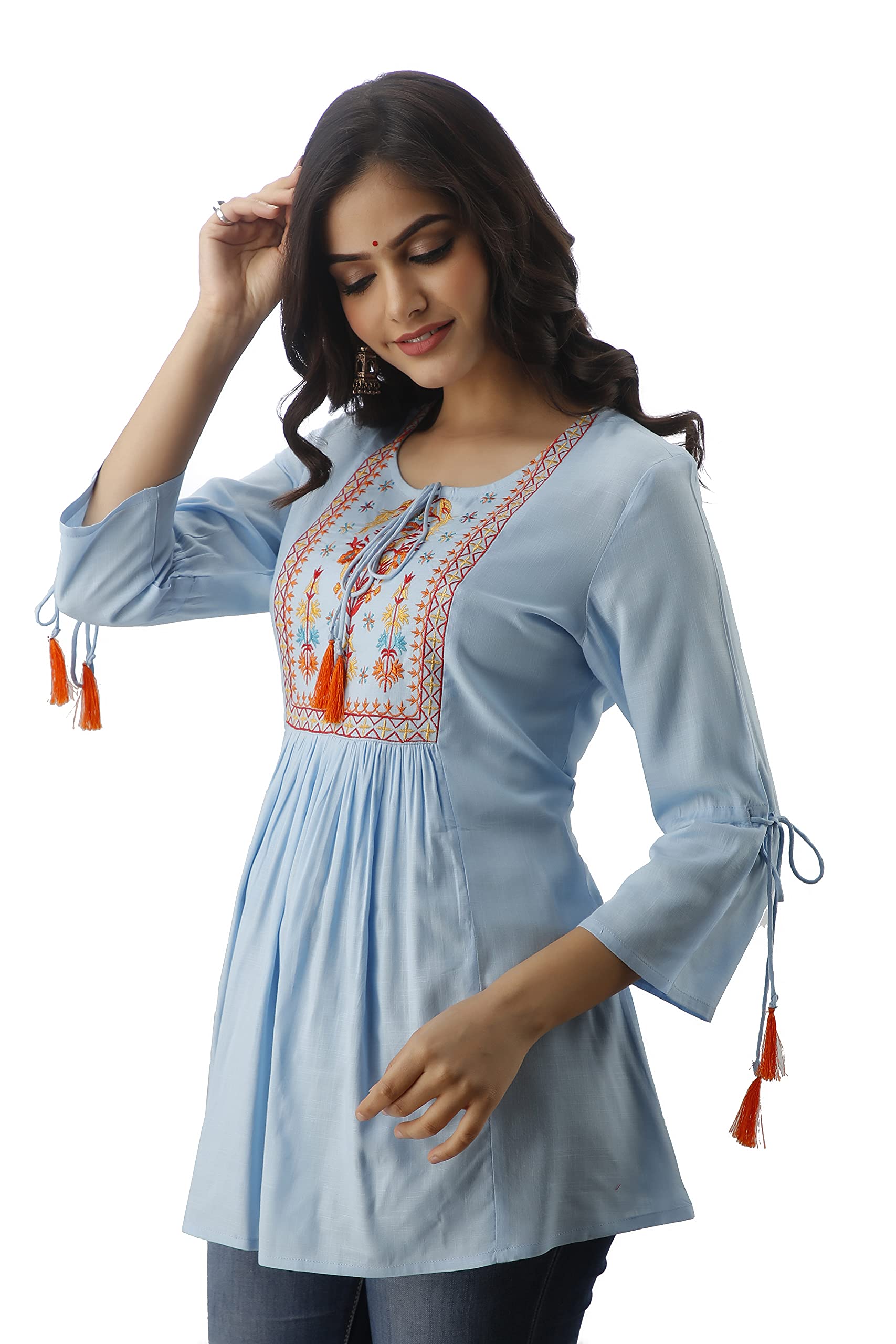 DMP FASHION Women's Embroidered Top - Light Blue - Image 4