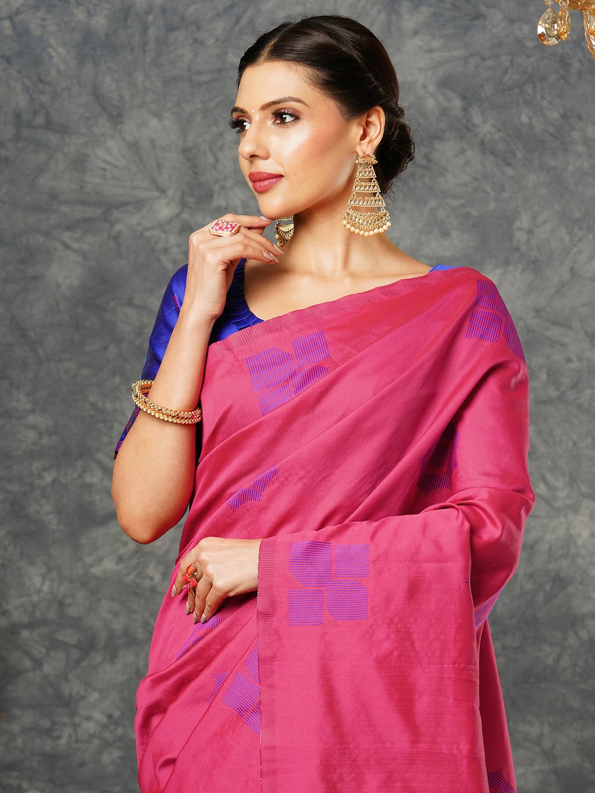 Banarasi Silk Saree - Dark Pink - Image 4