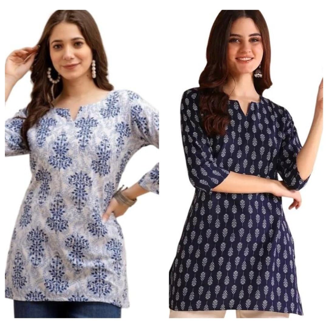 MS VHCK Women Kurti Blue Rayon Cotton