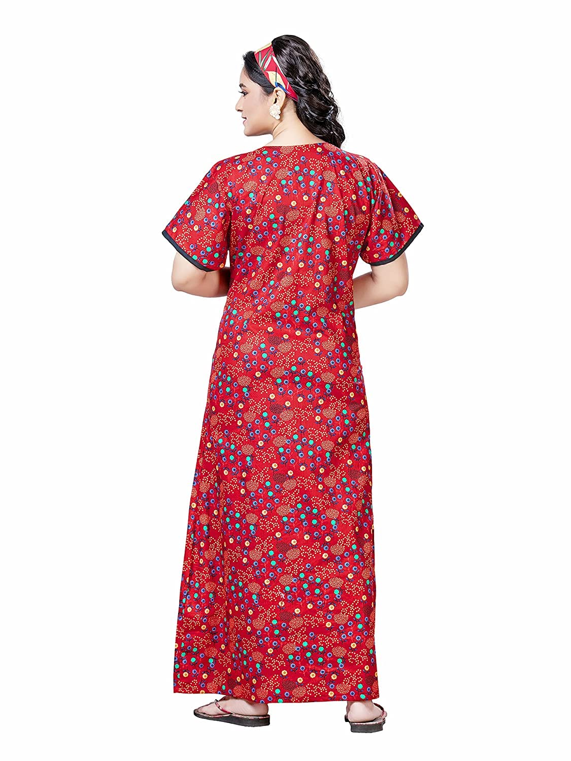 PNAEONG Women's Red Printed Cotton Maxi Nighty - Image 4