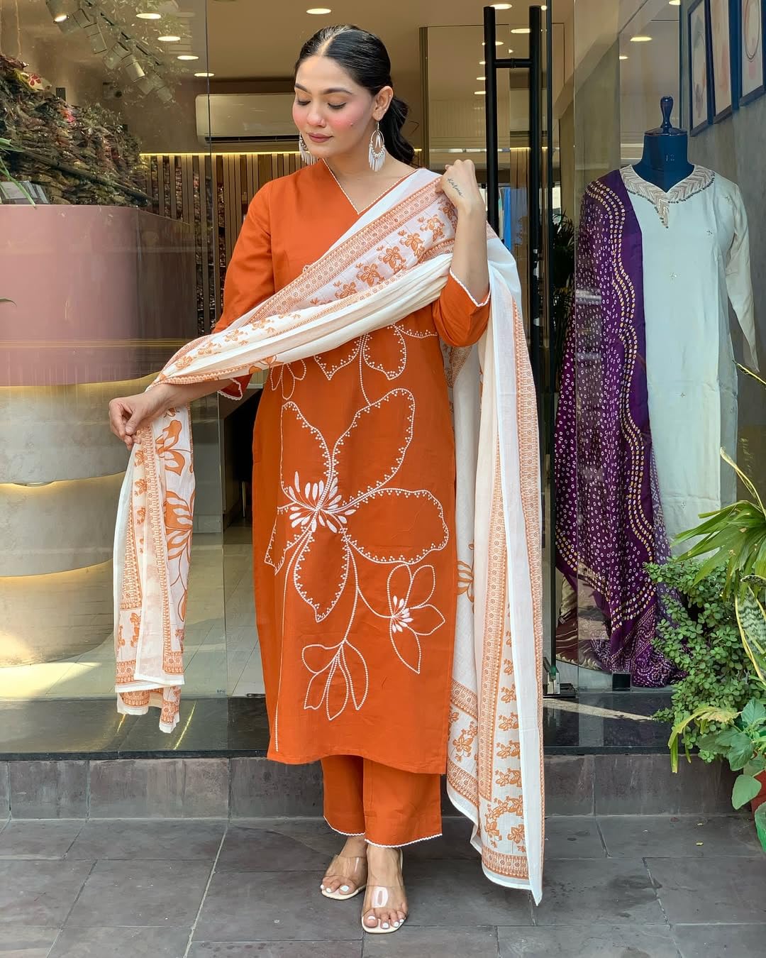 Alvami Masuri Orange Viscose Kurta Set for Women - Image 5