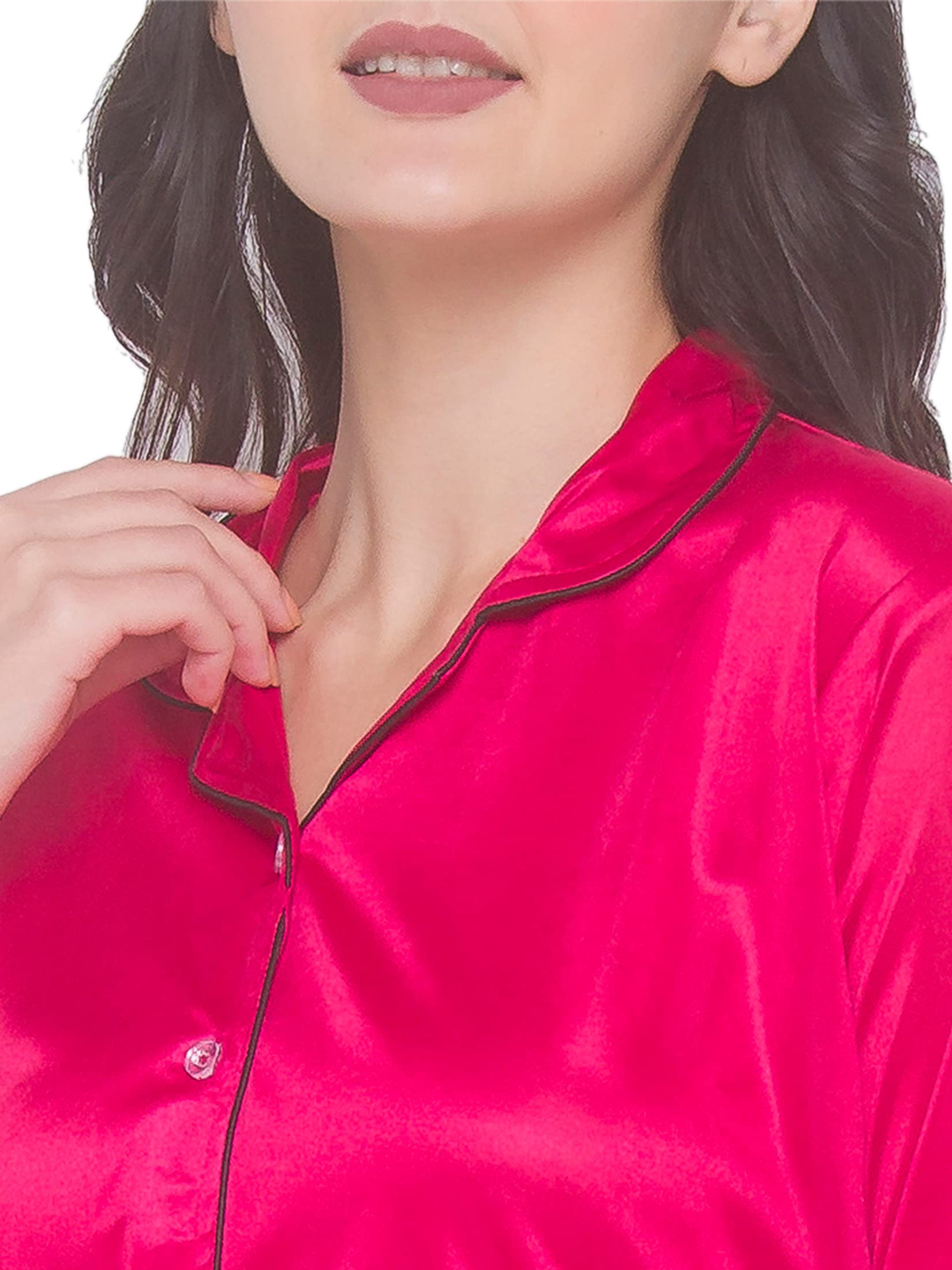 GarbGlide Women Satin Night Suit - Red - Image 5