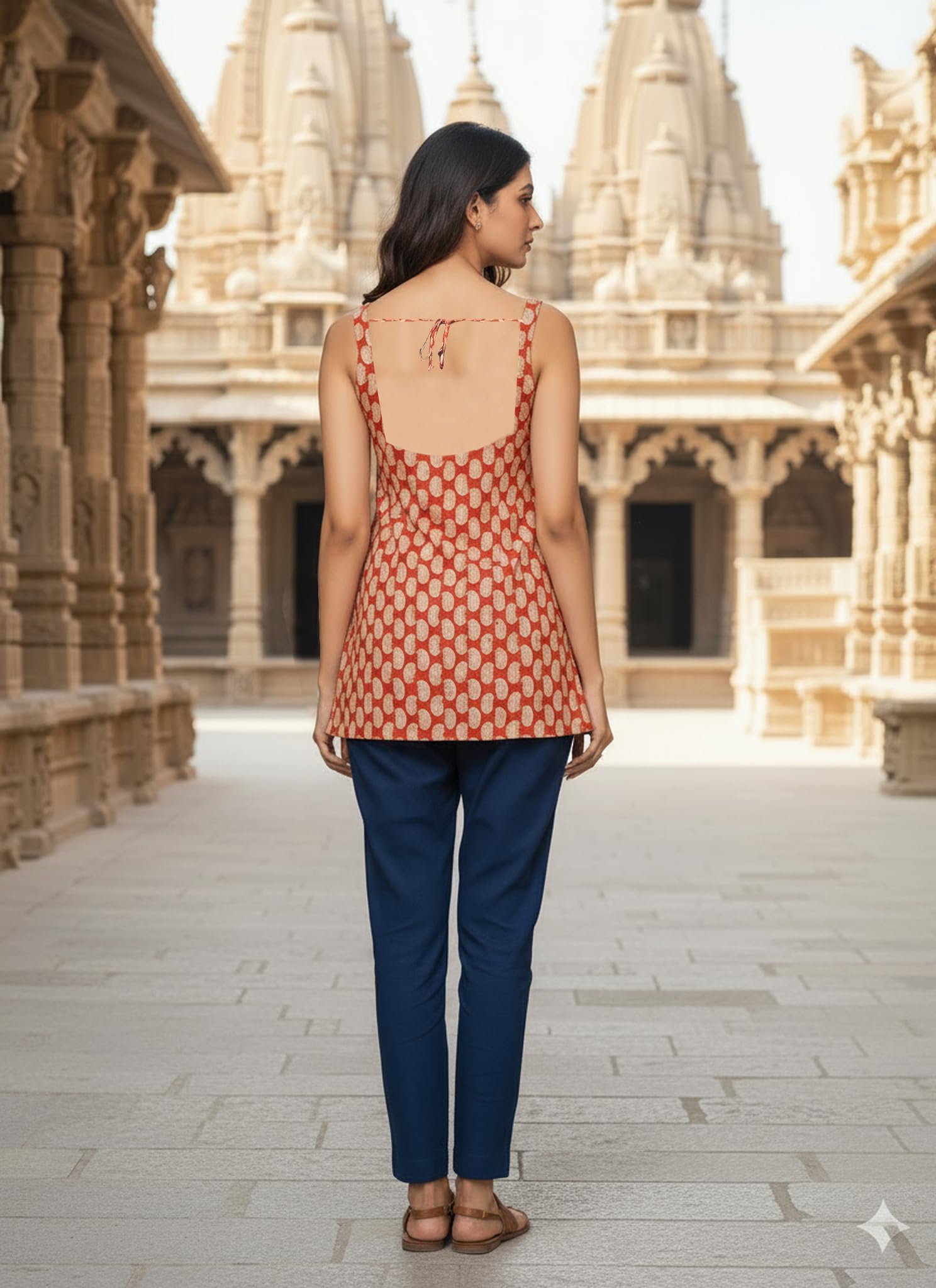 GoSriKi Women's Red A-Line Kurti - Image 2