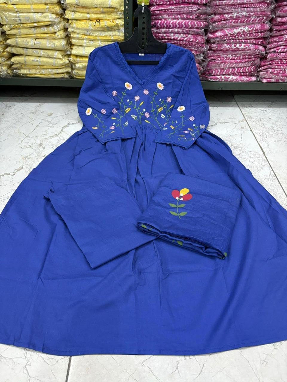 Preeson Women's Blue Cotton Embroidered Kurti - Image 4