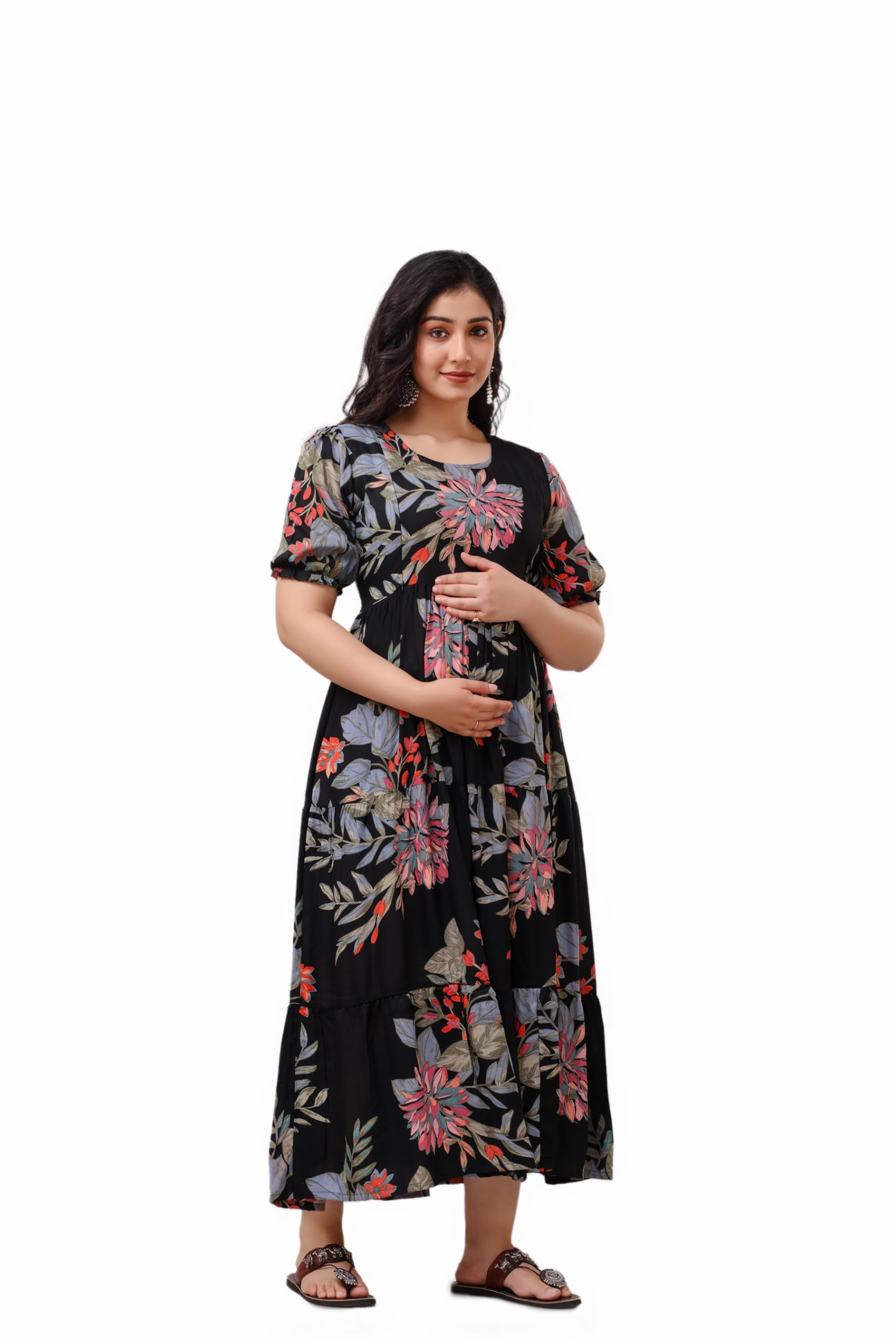 Somick Women Maternity Dress with Feeding Zip - Floral - Image 3