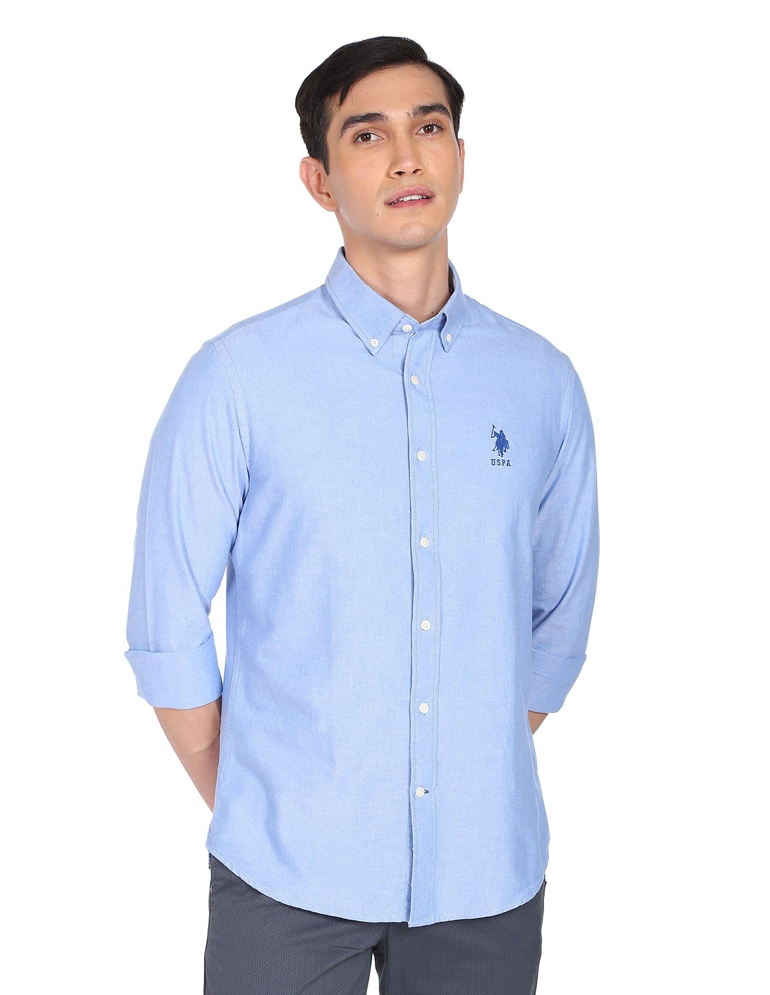 U. S. POLO ASSN. Men's Cotton Solid Shirt - Blue