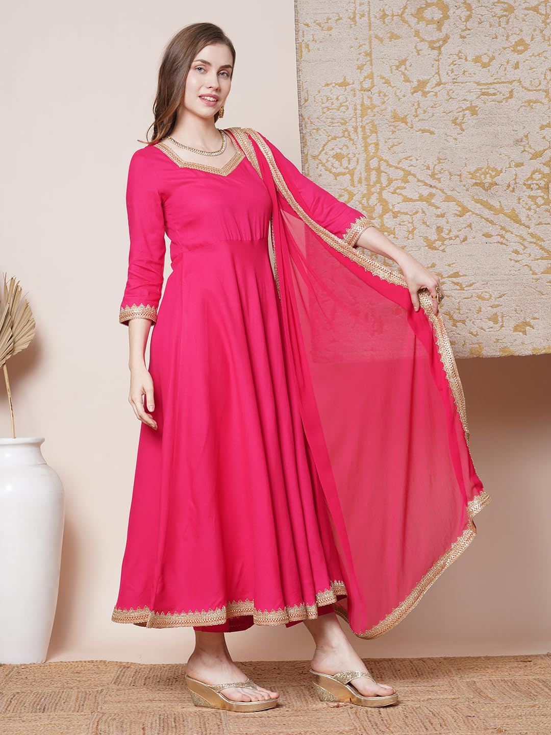 GoSriKi Shyam Pink Anarkali Kurta Set - Image 4
